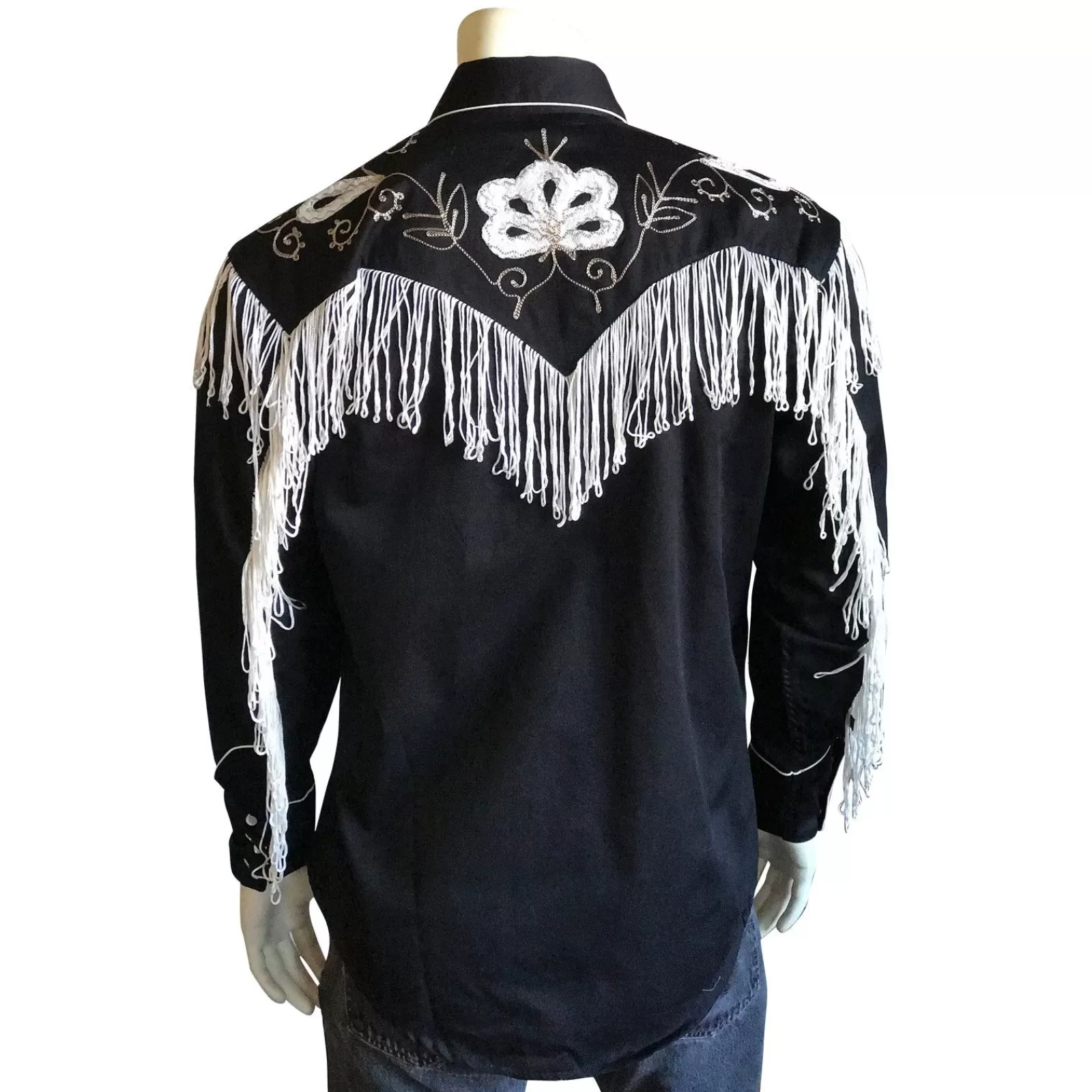 Rockmount Men'S Vintage Fringe Black Embroidered Western Shirt Best Sale