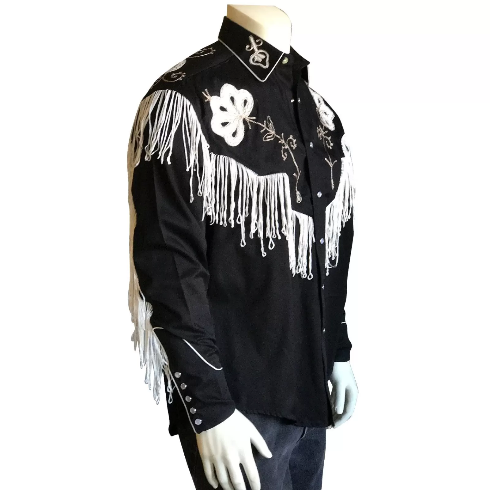 Rockmount Men'S Vintage Fringe Black Embroidered Western Shirt Best Sale