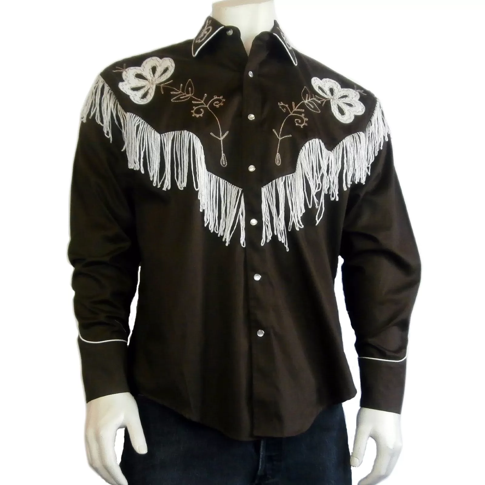 Rockmount Men'S Vintage Fringe Brown Embroidered Western Shirt Online