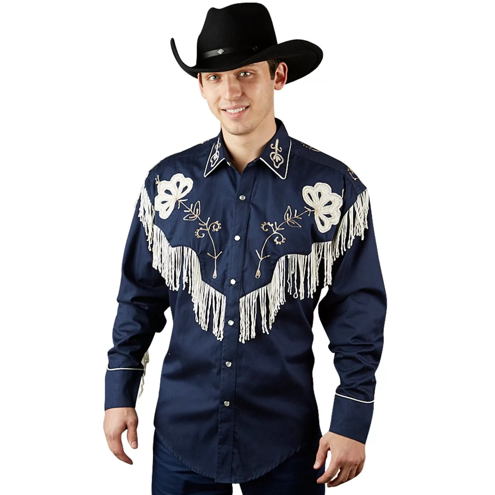 Rockmount Men'S Vintage Fringe Navy Embroidered Western Shirt Outlet