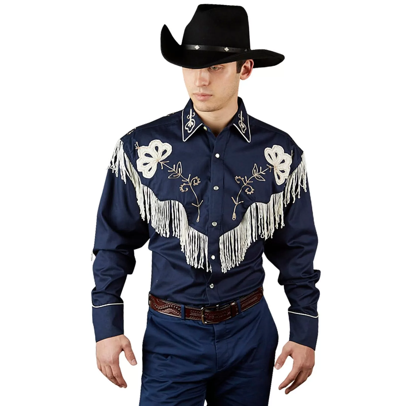 Rockmount Men'S Vintage Fringe Navy Embroidered Western Shirt Outlet