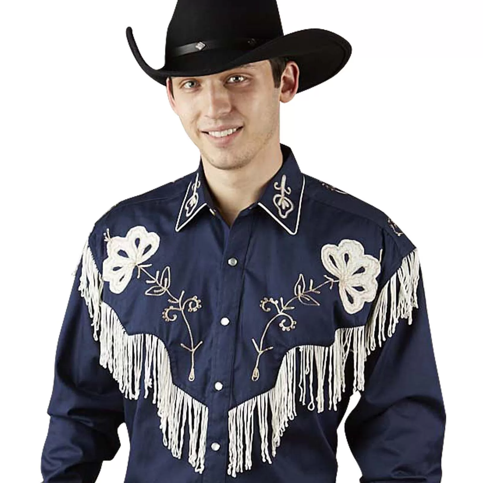 Rockmount Men'S Vintage Fringe Navy Embroidered Western Shirt Outlet