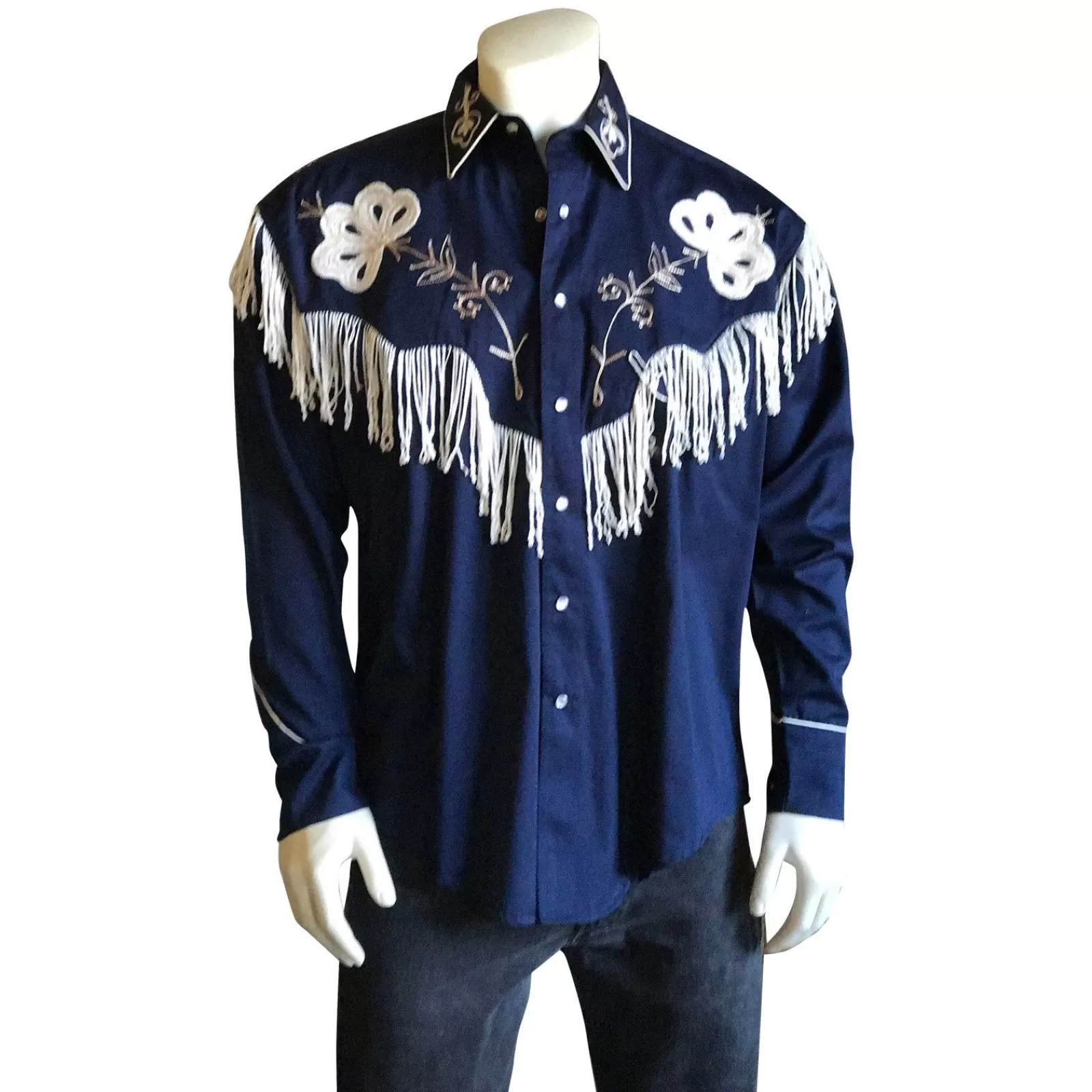 Rockmount Men'S Vintage Fringe Navy Embroidered Western Shirt Outlet