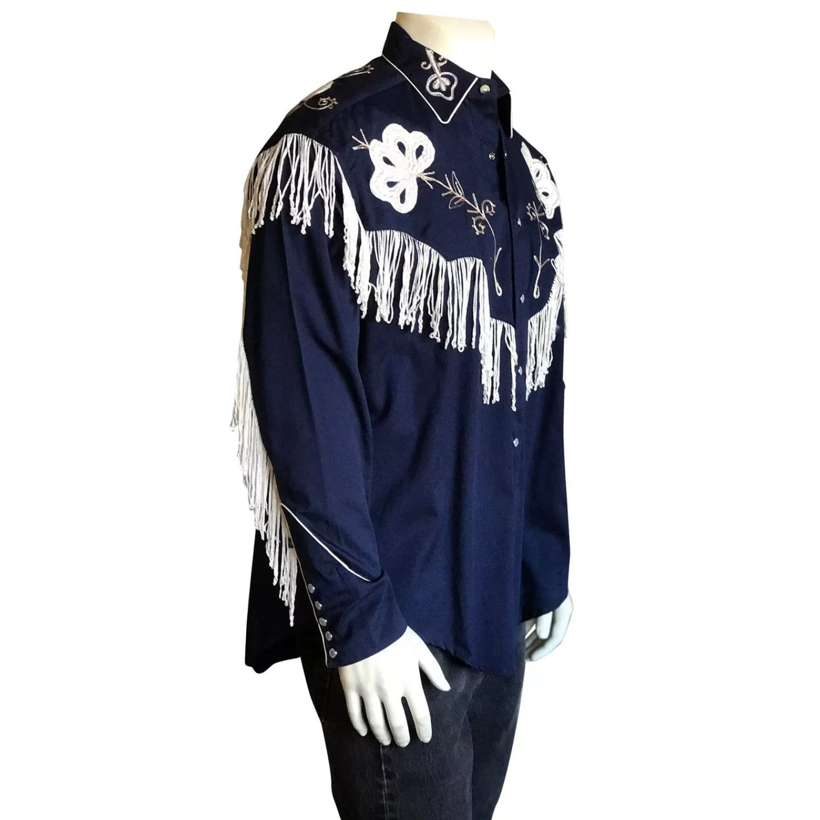 Rockmount Men'S Vintage Fringe Navy Embroidered Western Shirt Outlet