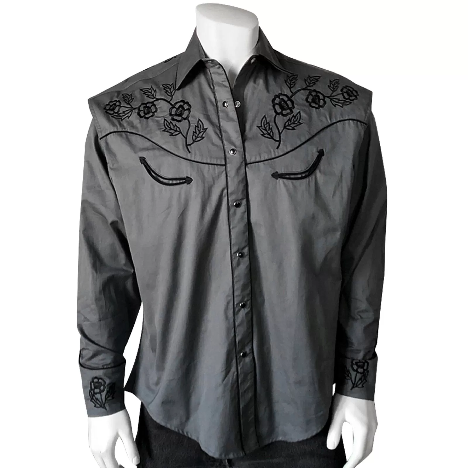 Rockmount Men'S Vintage Grey Floral Embroidered Western Shirt Best Sale