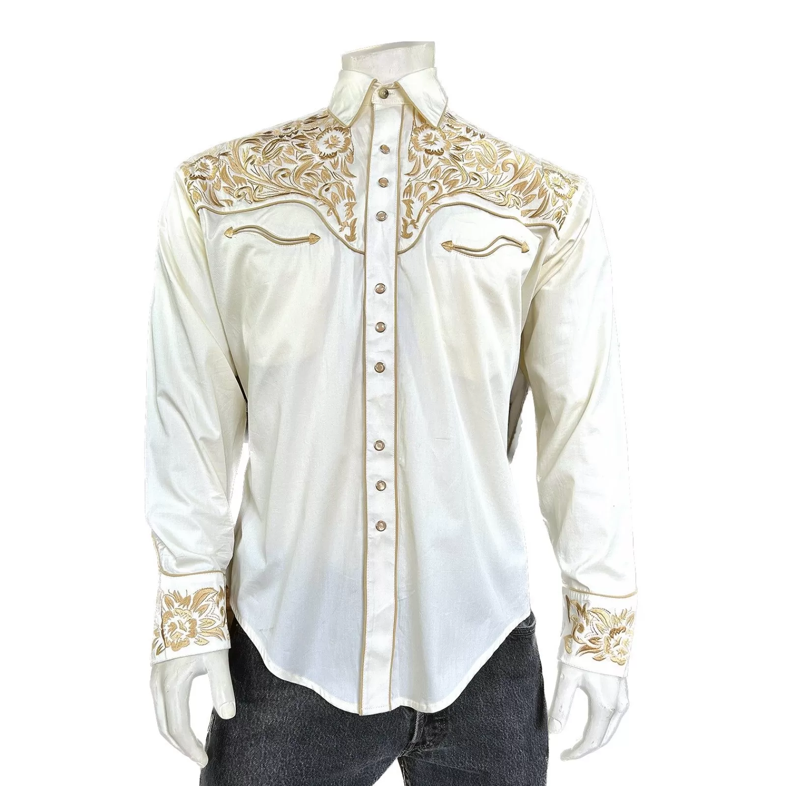 Rockmount Men'S Vintage Ivory With Gold Tooling Embroidery Shirt Store