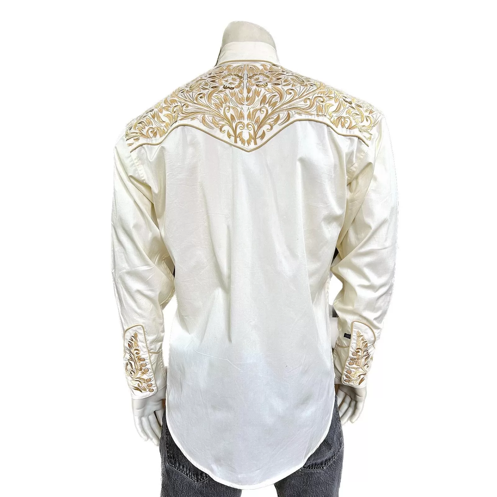 Rockmount Men'S Vintage Ivory With Gold Tooling Embroidery Shirt Store