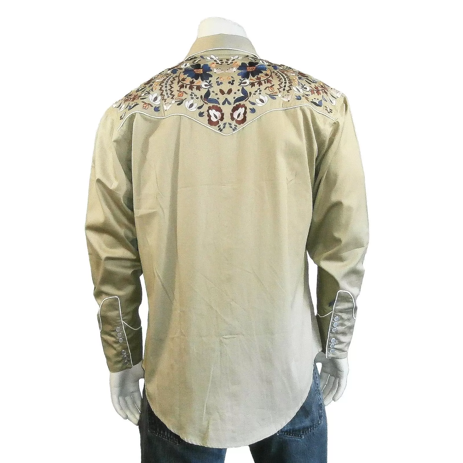 Rockmount Men'S Vintage Khaki Floral Embroidery Western Shirt Store