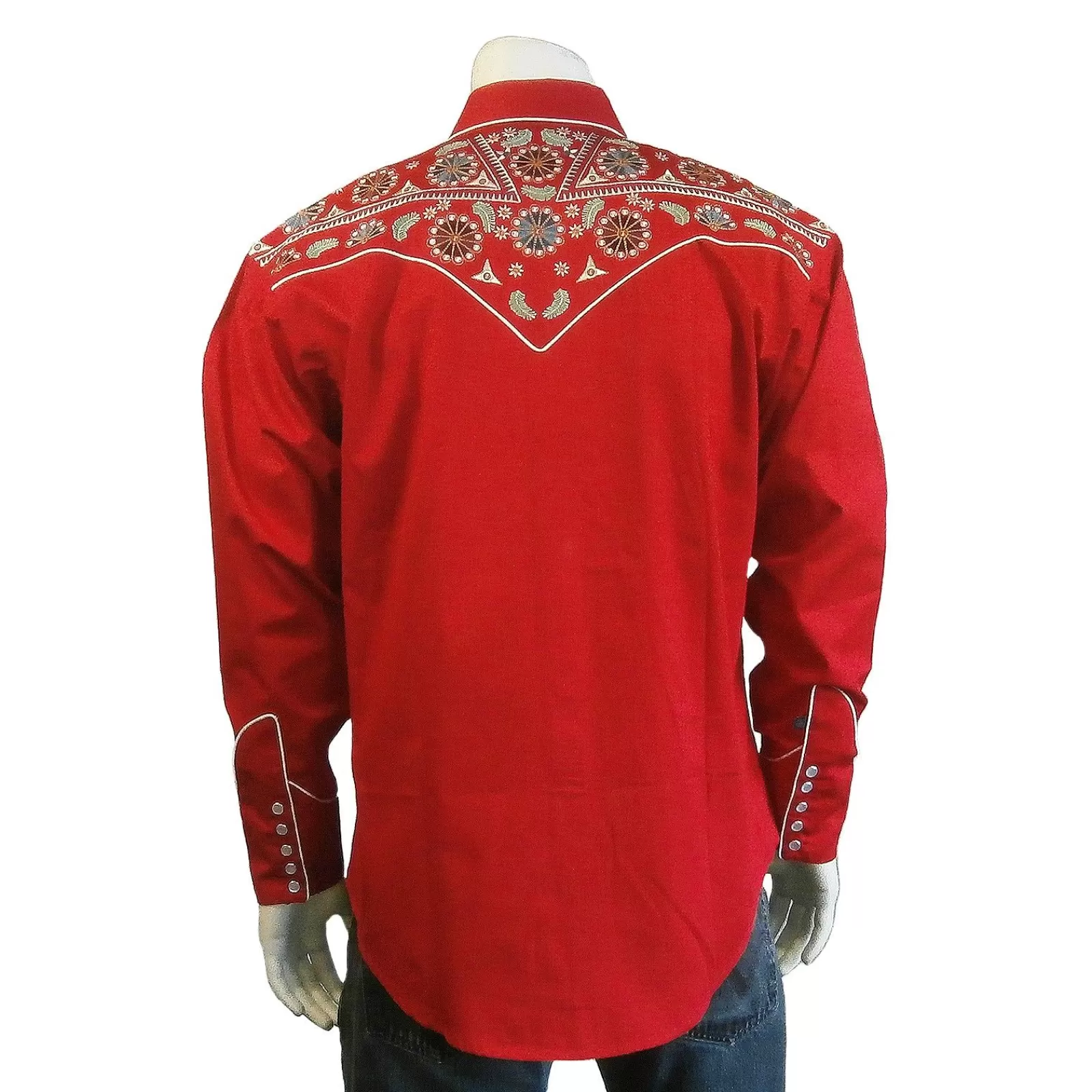 Rockmount Men'S Vintage Red Floral & Stars Embroidery Western Shirt Fashion