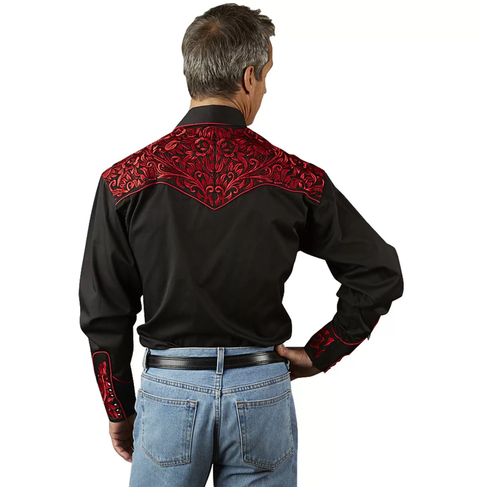 Rockmount Men'S Vintage Tooling Embroidered Black & Red Western Shirt Sale