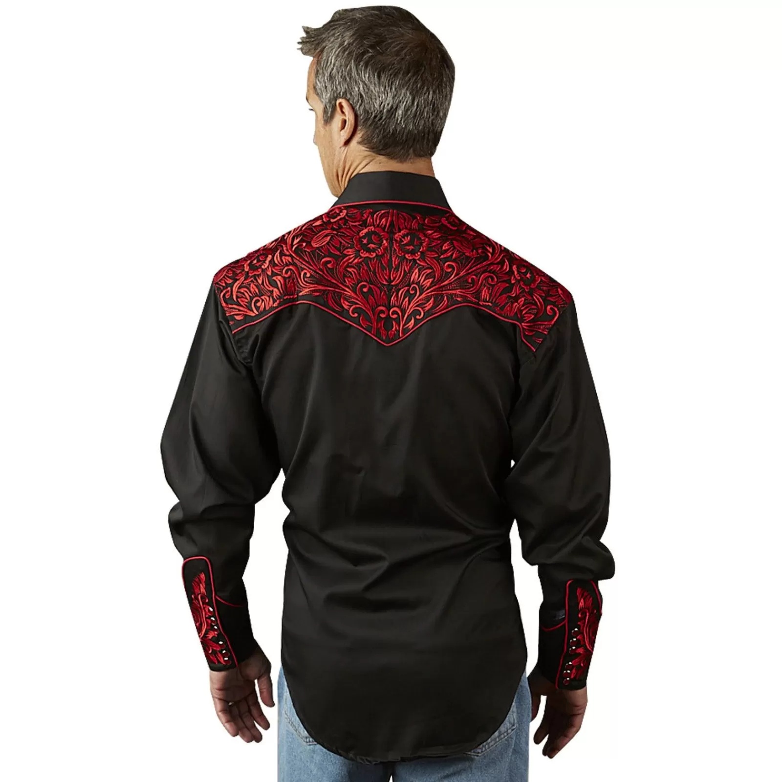 Rockmount Men'S Vintage Tooling Embroidered Black & Red Western Shirt Sale