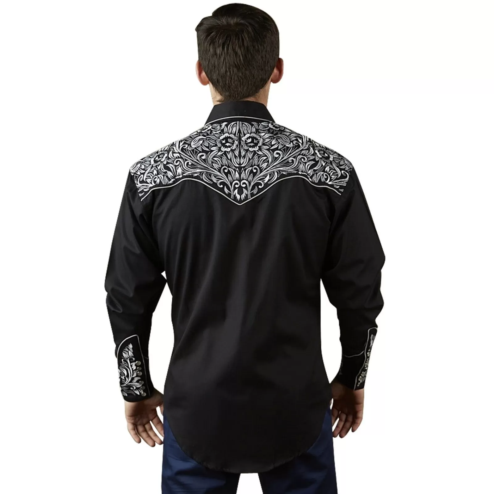 Rockmount Men'S Vintage Tooling Embroidered Black & Silver Western Shirt Clearance