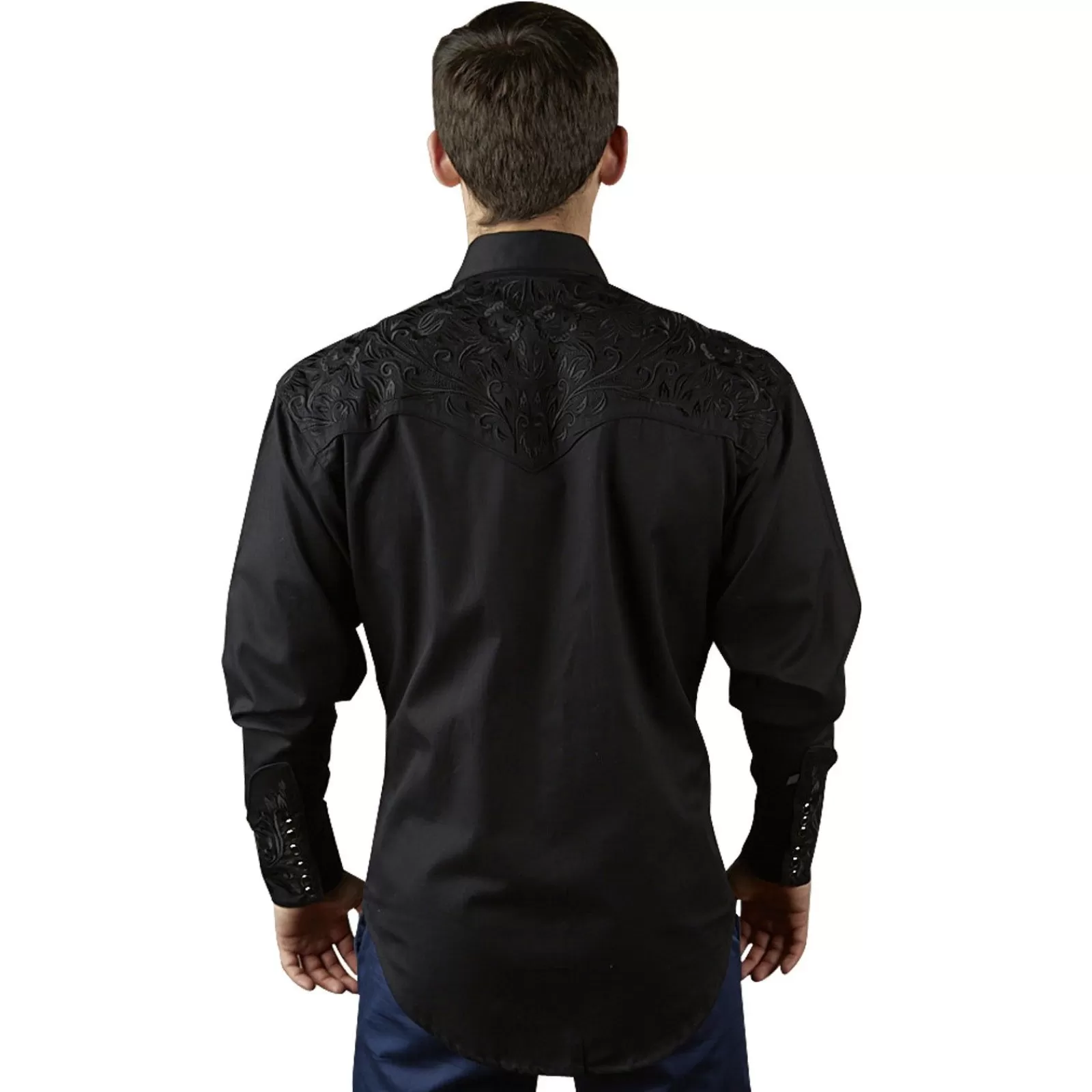 Rockmount Men'S Vintage Tooling Embroidered Black-On-Black Western Shirt Clearance