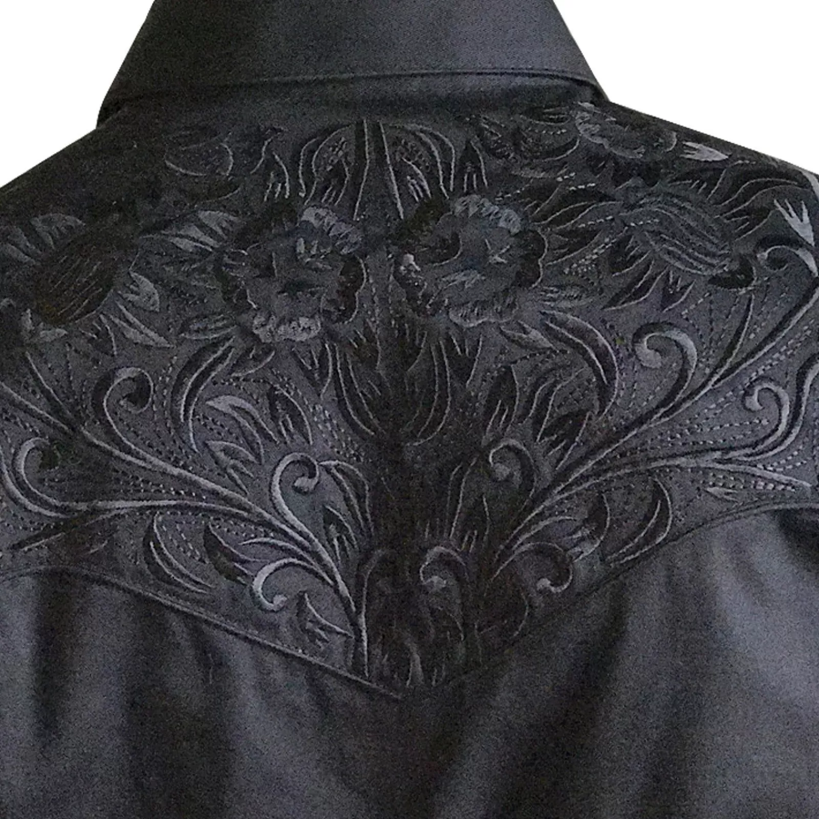 Rockmount Men'S Vintage Tooling Embroidered Black-On-Black Western Shirt Best Sale