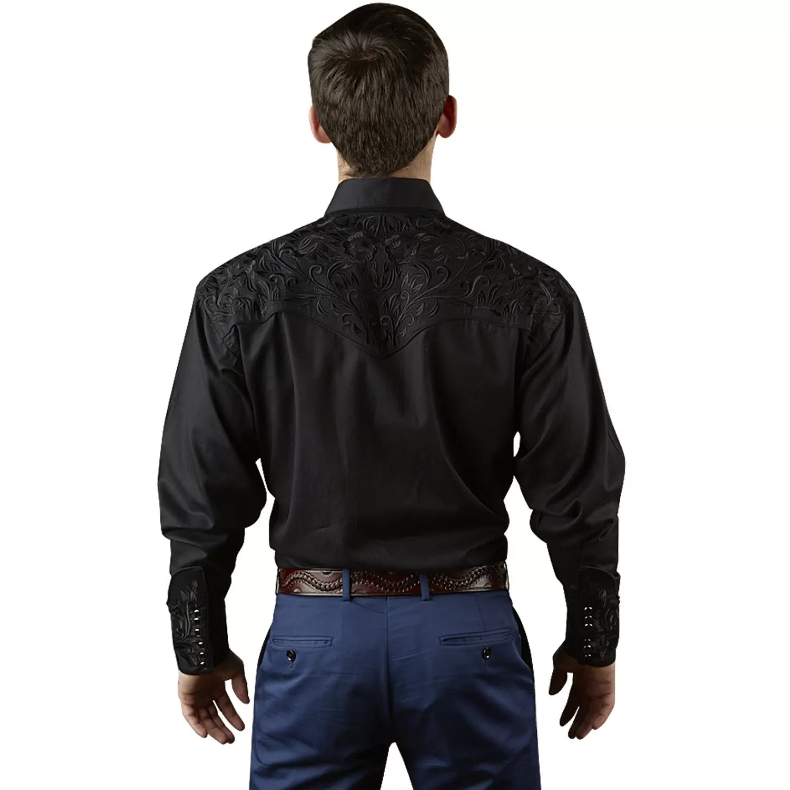 Rockmount Men'S Vintage Tooling Embroidered Black-On-Black Western Shirt Best Sale