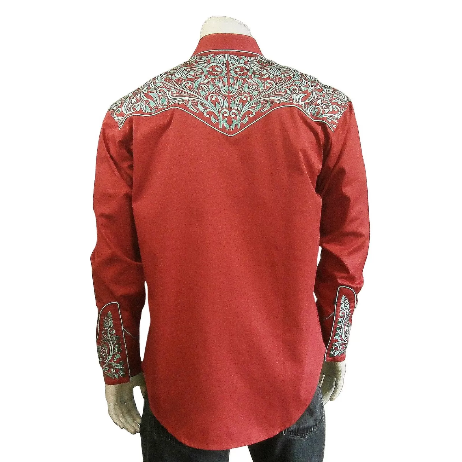 Rockmount Men'S Vintage Tooling Embroidered Coral & Turquoise Western Shirt Shop