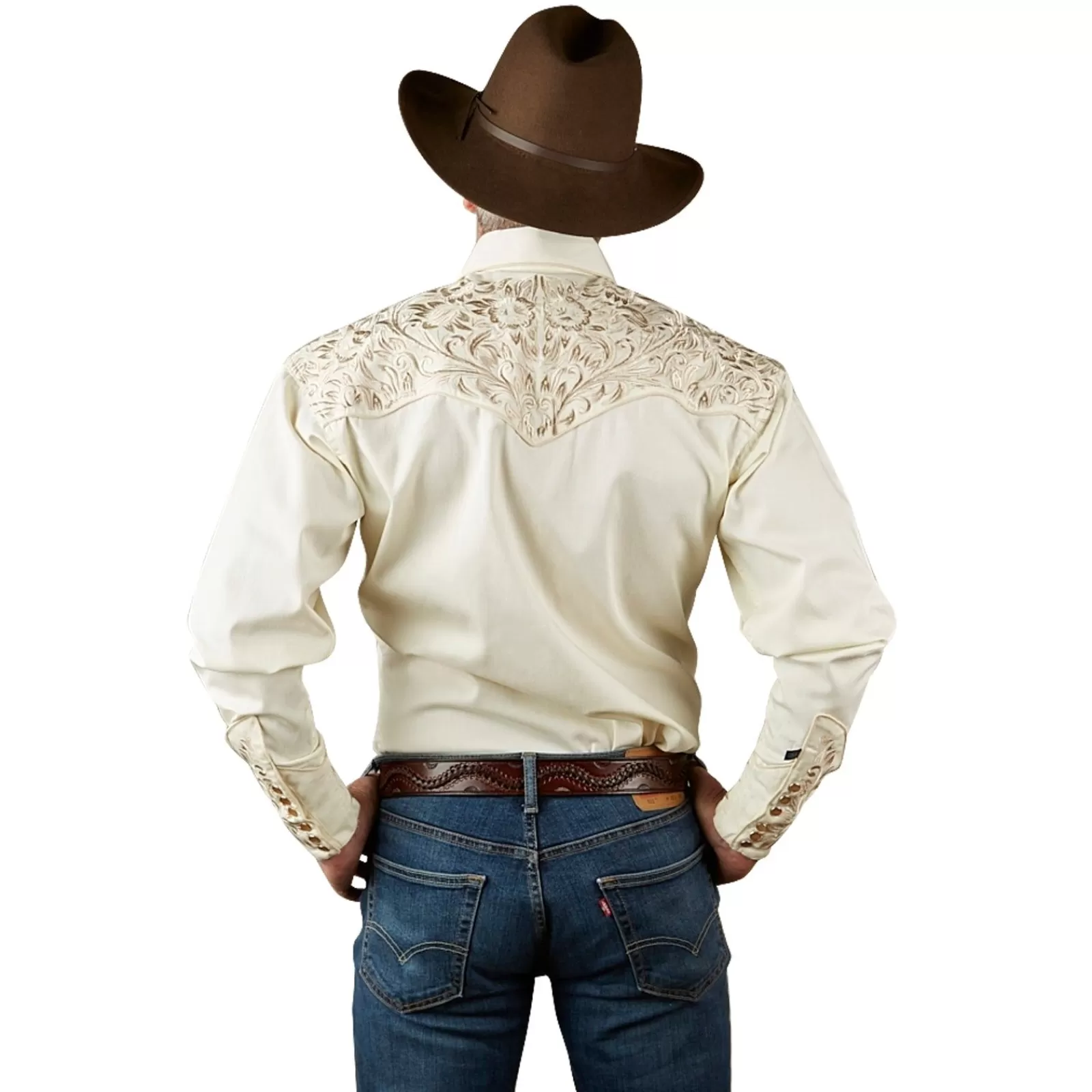 Rockmount Men'S Vintage Tooling Embroidered Ivory-On-Ivory Western Shirt Flash Sale