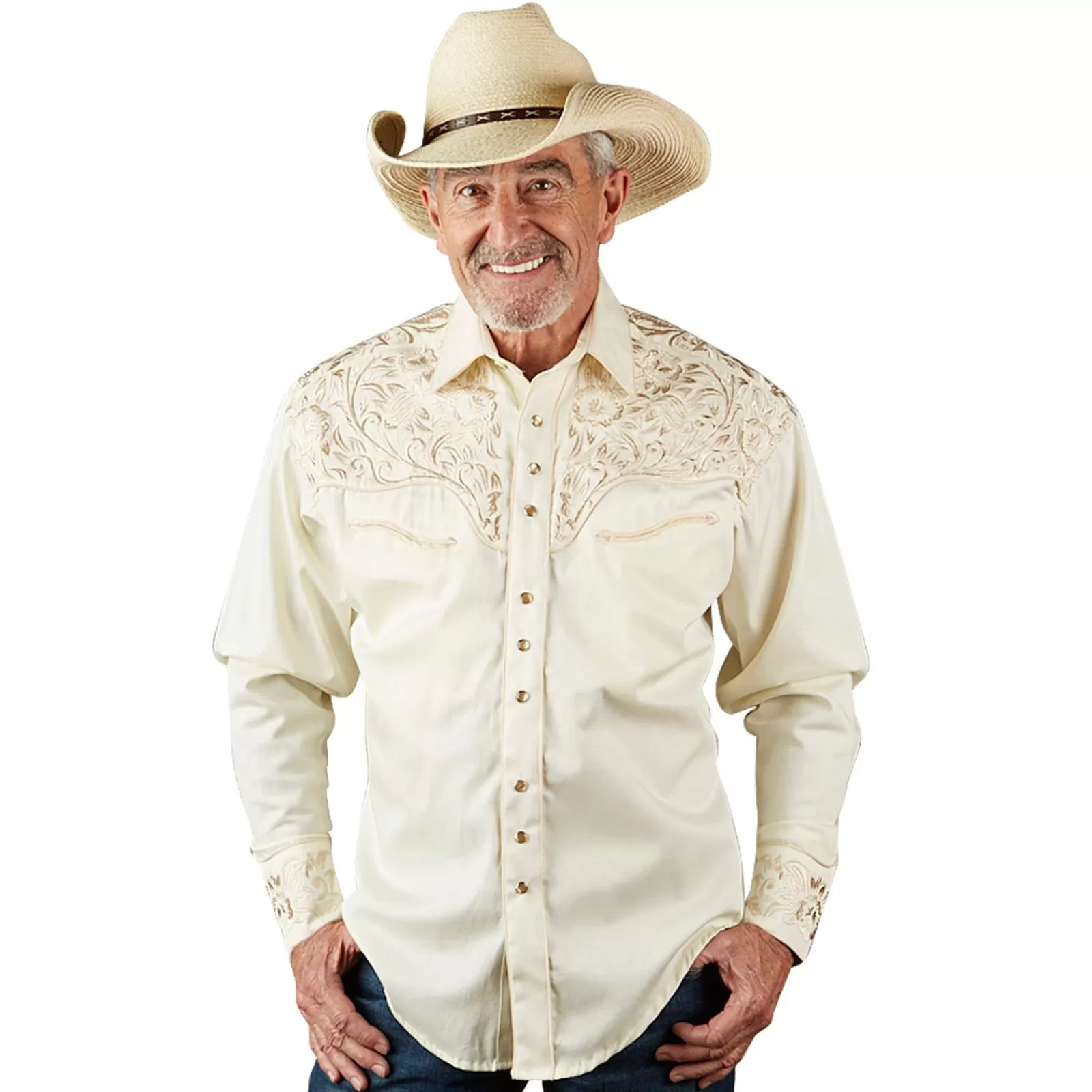 Rockmount Men'S Vintage Tooling Embroidered Ivory-On-Ivory Western Shirt Flash Sale