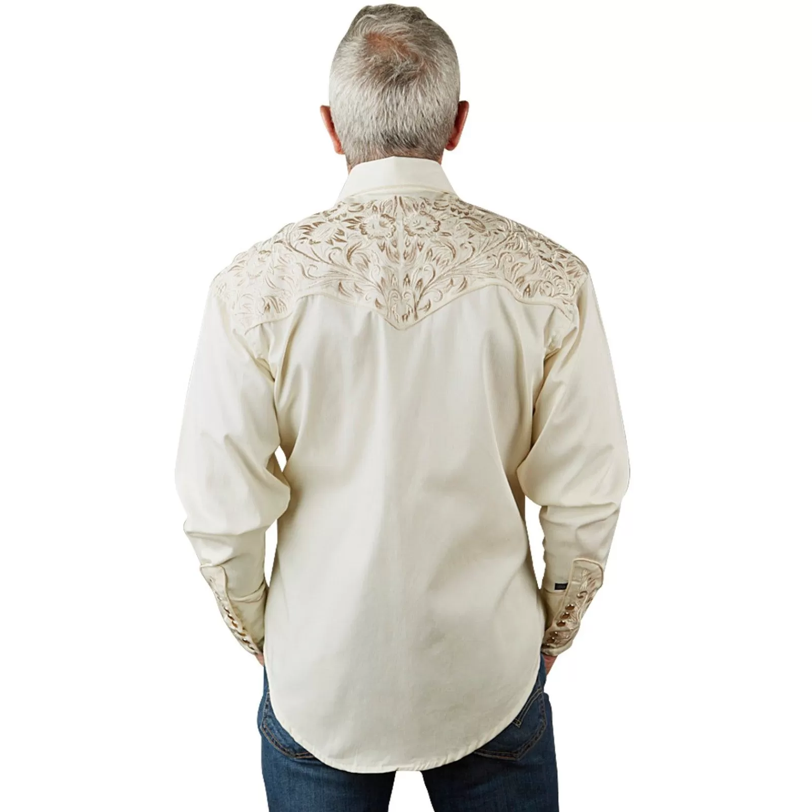 Rockmount Men'S Vintage Tooling Embroidered Ivory-On-Ivory Western Shirt Flash Sale