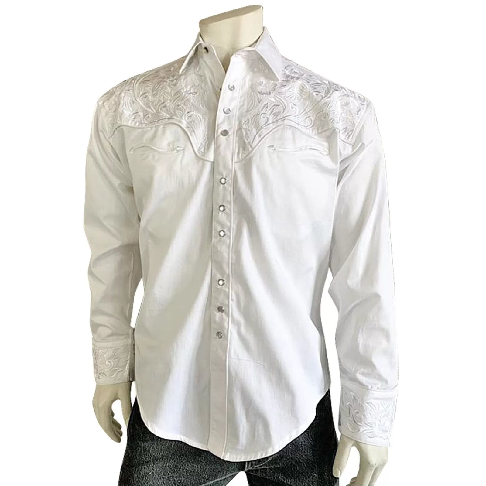 Rockmount Men'S Vintage Tooling Embroidered White-On-White Western Shirt Cheap