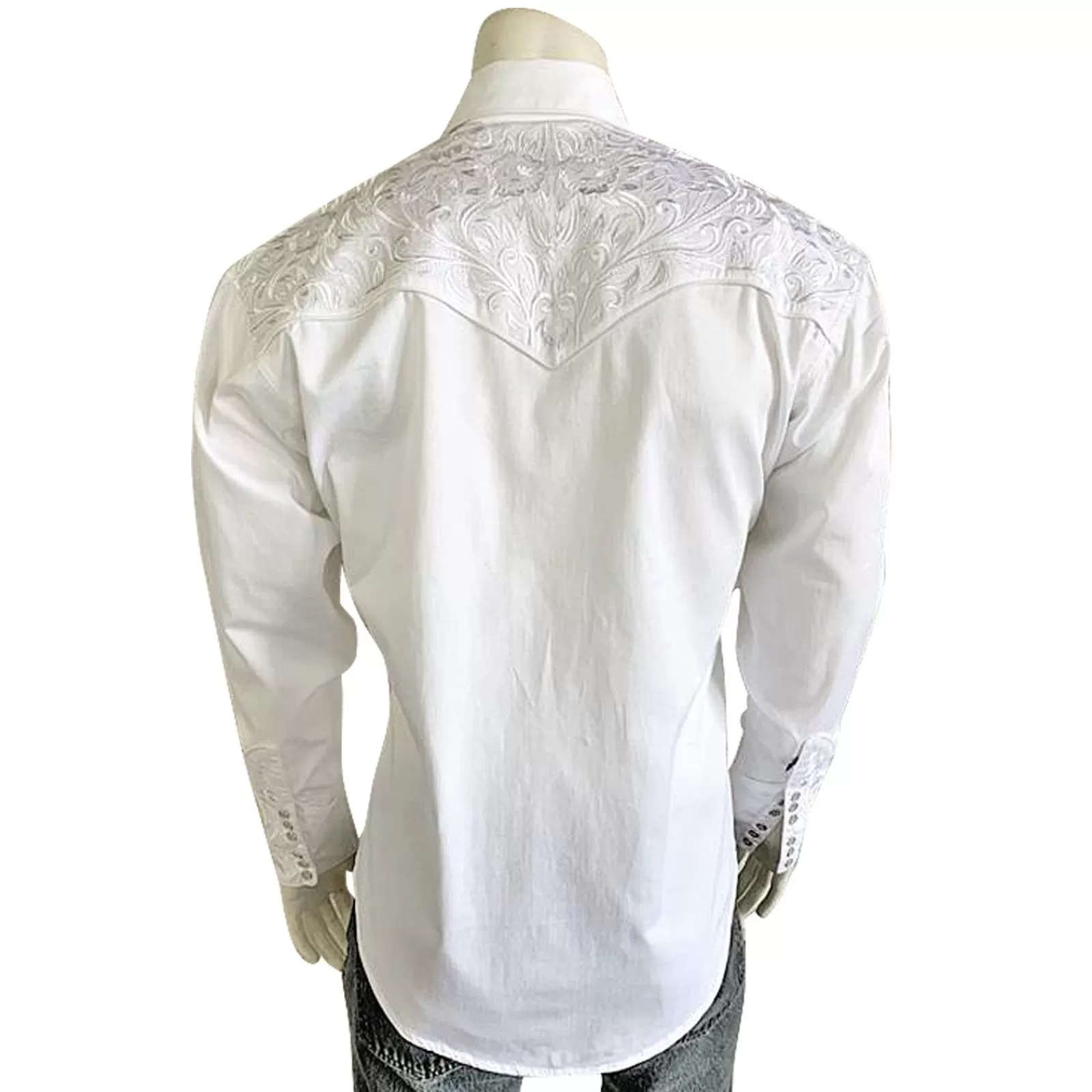 Rockmount Men'S Vintage Tooling Embroidered White-On-White Western Shirt Outlet