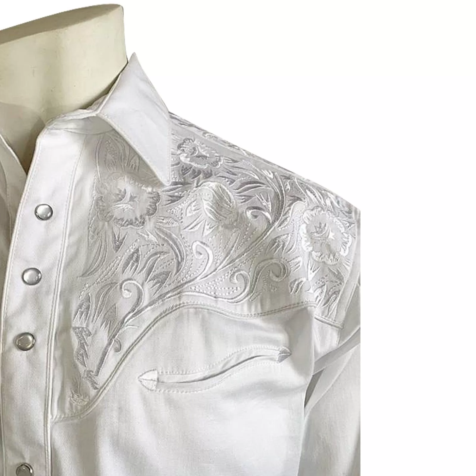 Rockmount Men'S Vintage Tooling Embroidered White-On-White Western Shirt Outlet