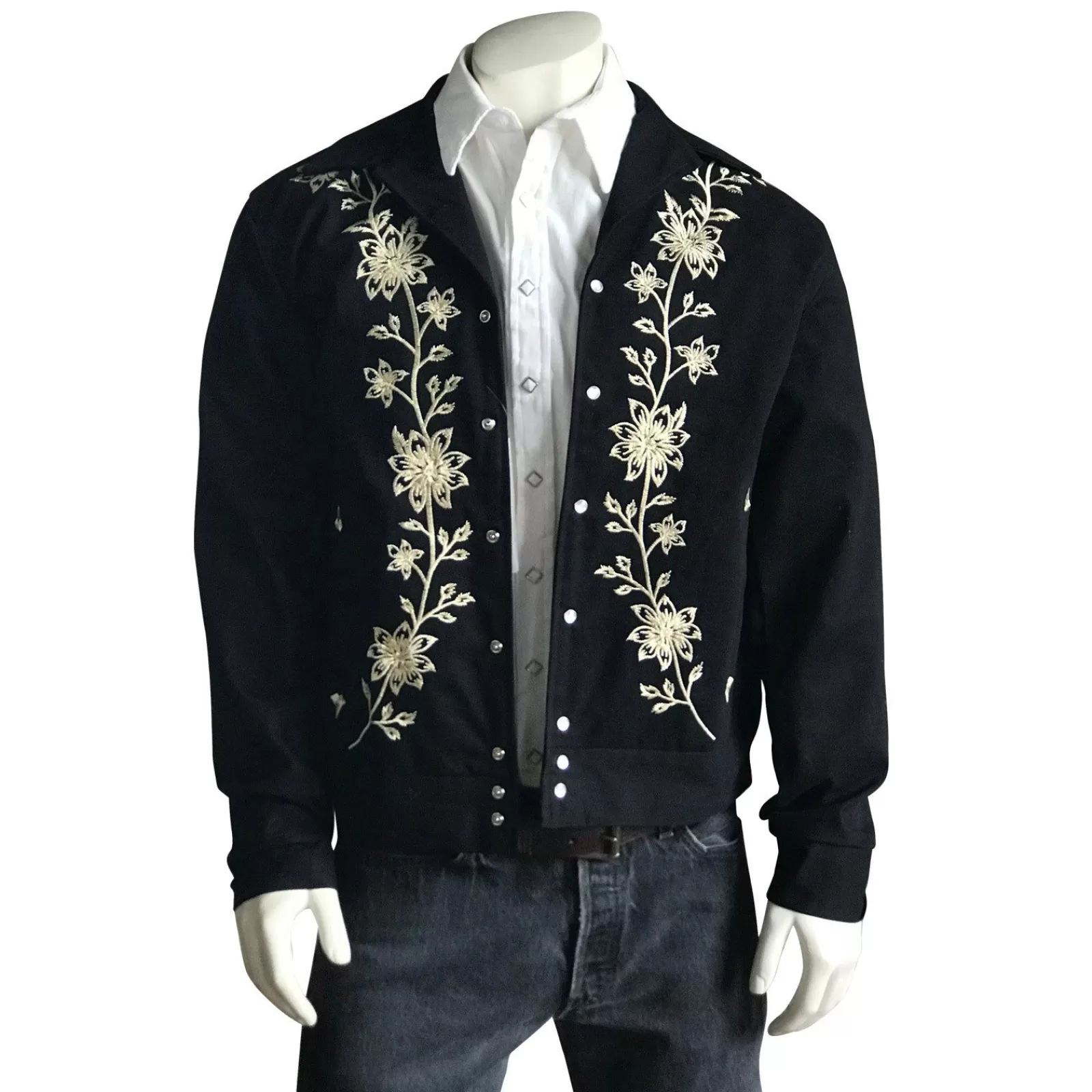 Rockmount Men'S Vintage Western Bolero Jacket With Ivory Floral Embroidery Cheap
