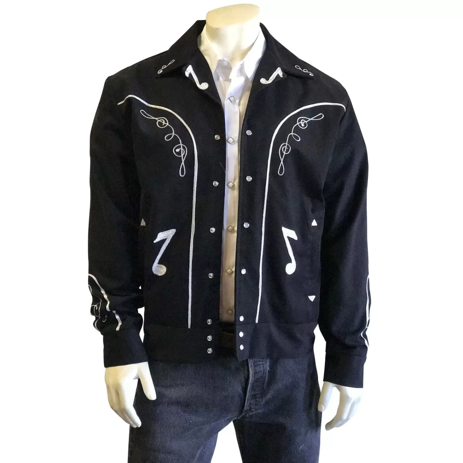 Rockmount Men'S Vintage Western Bolero Jacket With Musical Notes Embroidery New
