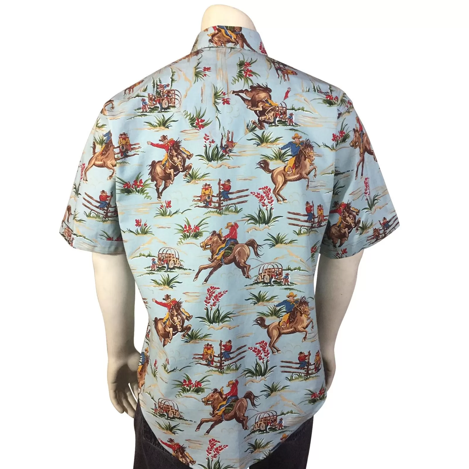 Rockmount Men'S Vintage Western Print Light Blue Short Sleeve Shirt Store