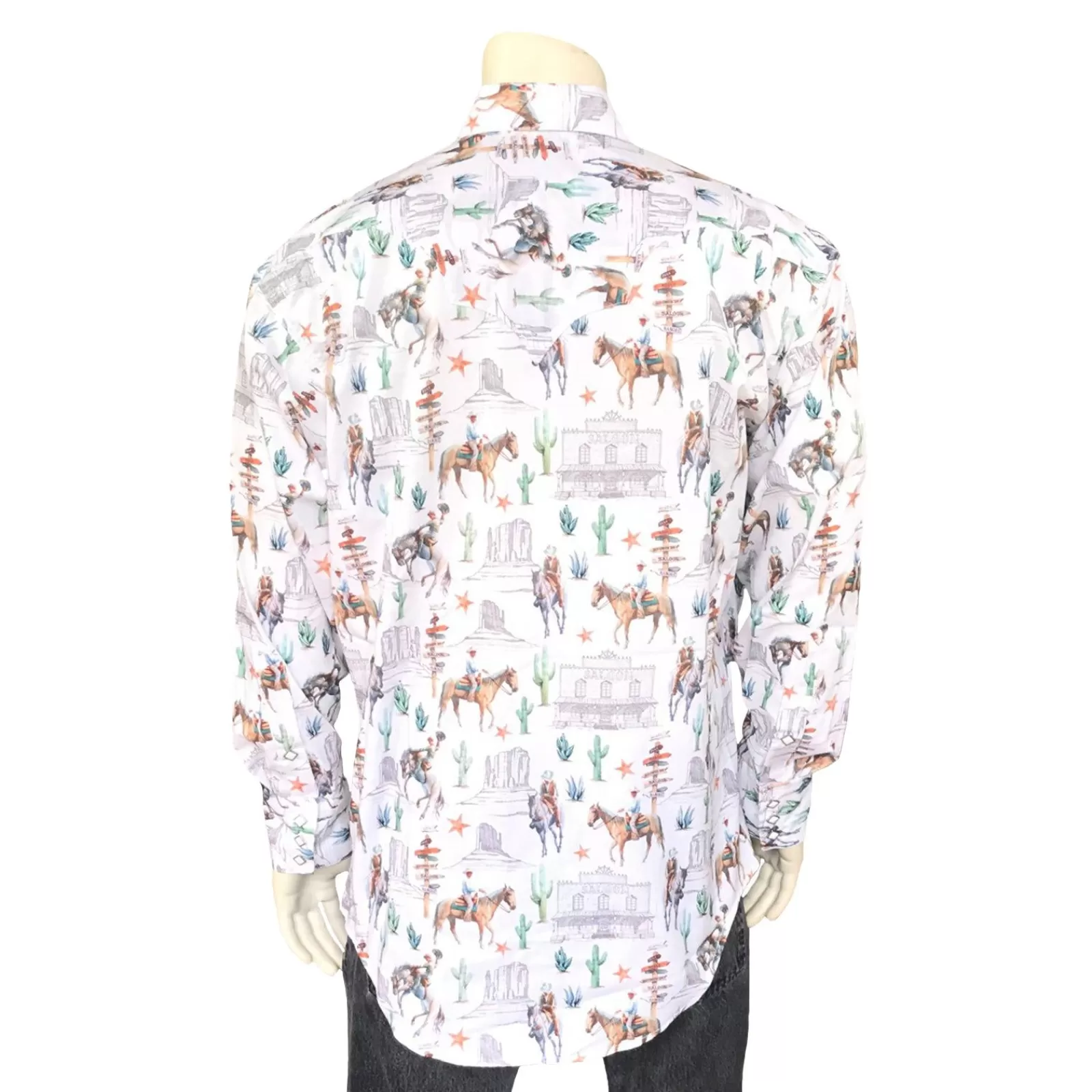 Rockmount Men'S White Cactus & Cowboys Print Long Sleeve Western Shirt Sale