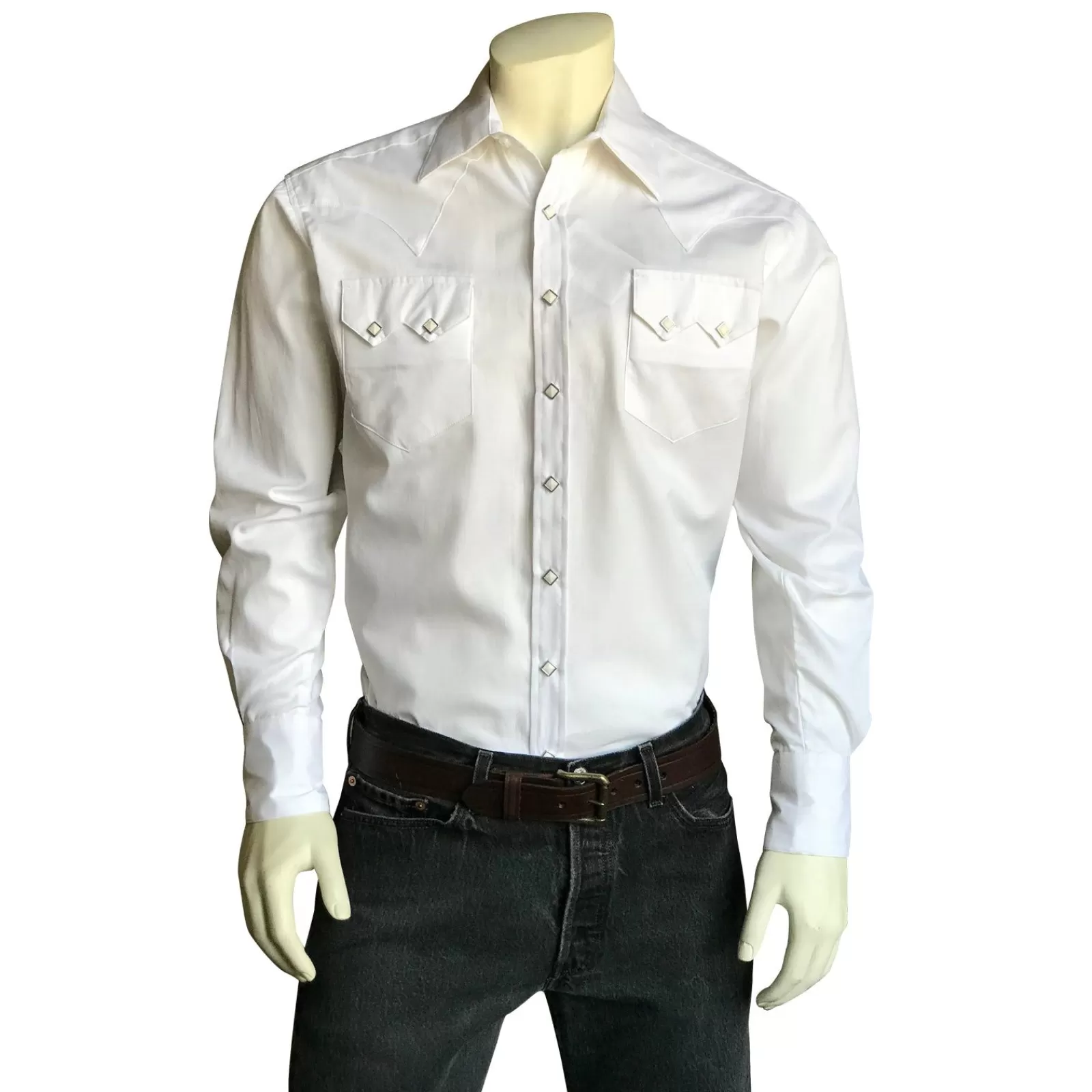 Rockmount Men'S White Pima Cotton Herringbone Western Shirt Shop