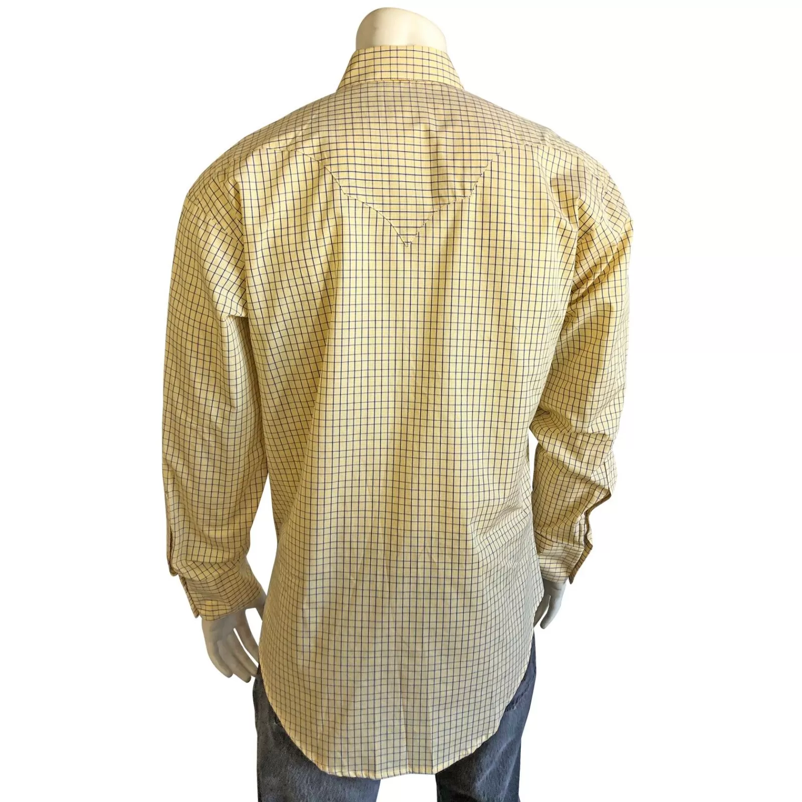 Rockmount Men'S Yellow Extra-Fine Pima Cotton Windowpane Plaid Western Shirt Cheap