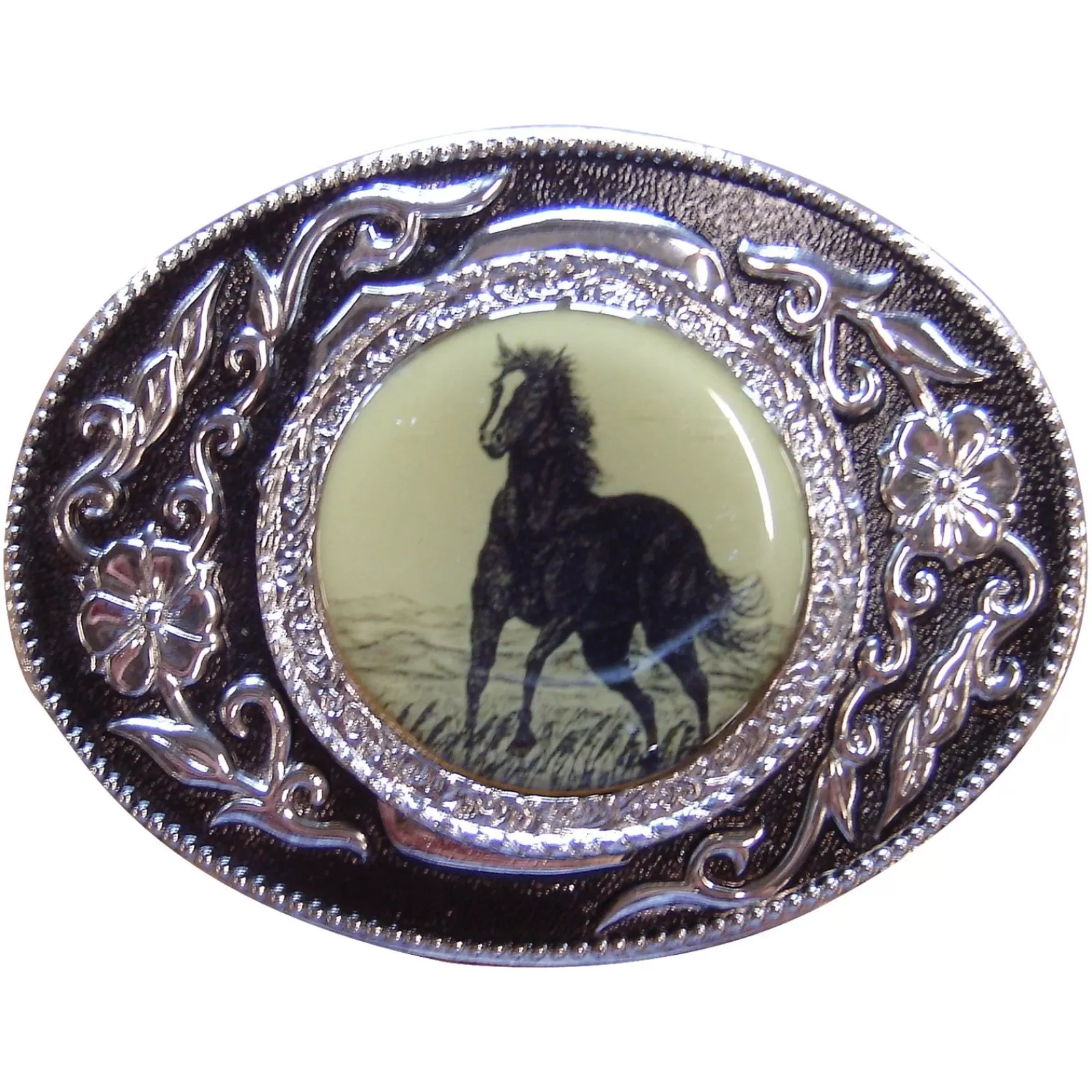 Rockmount Mustang Silver & Black Western Belt Buckle Sale