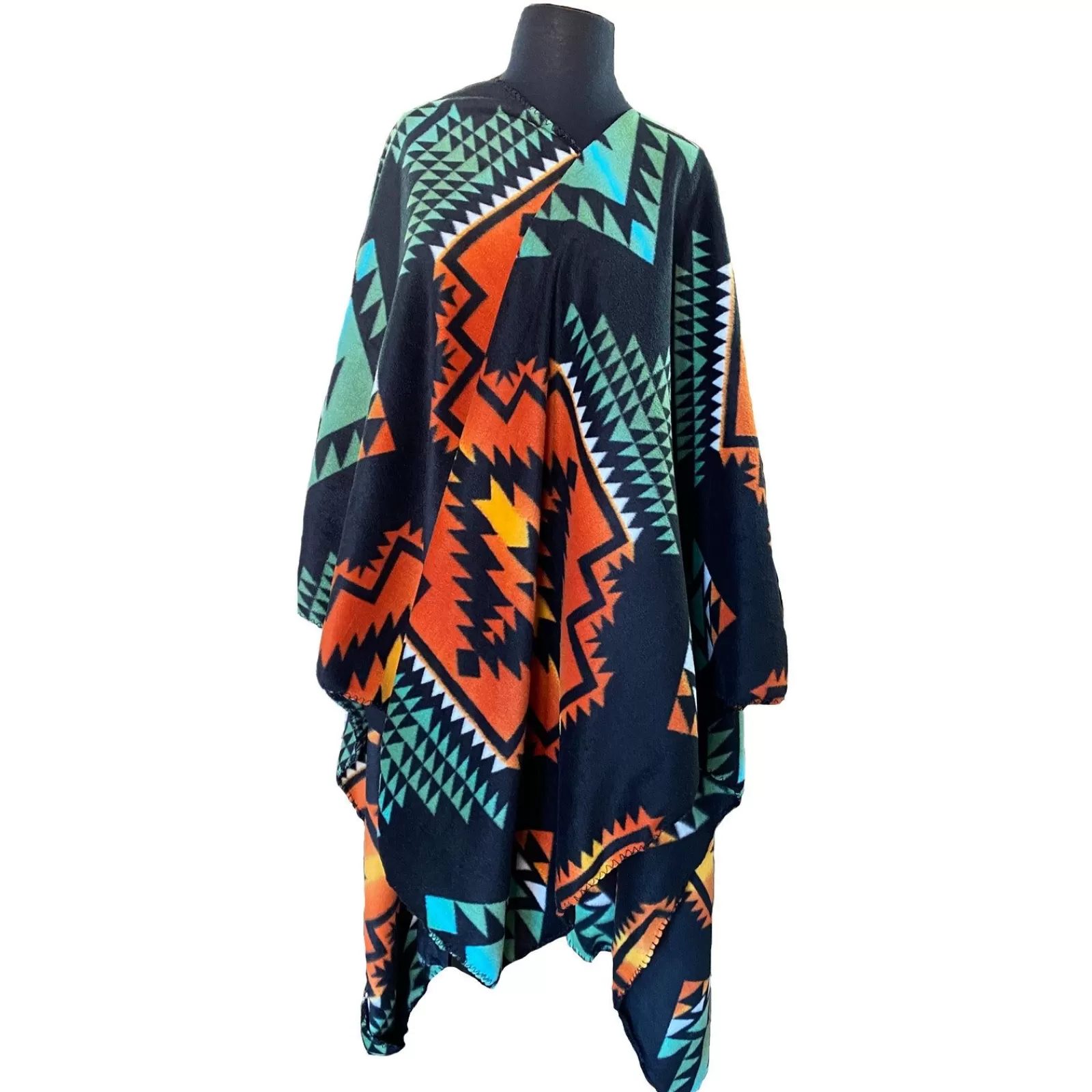 Rockmount Native Pattern Black & Turquoise Fleece Western Poncho Online