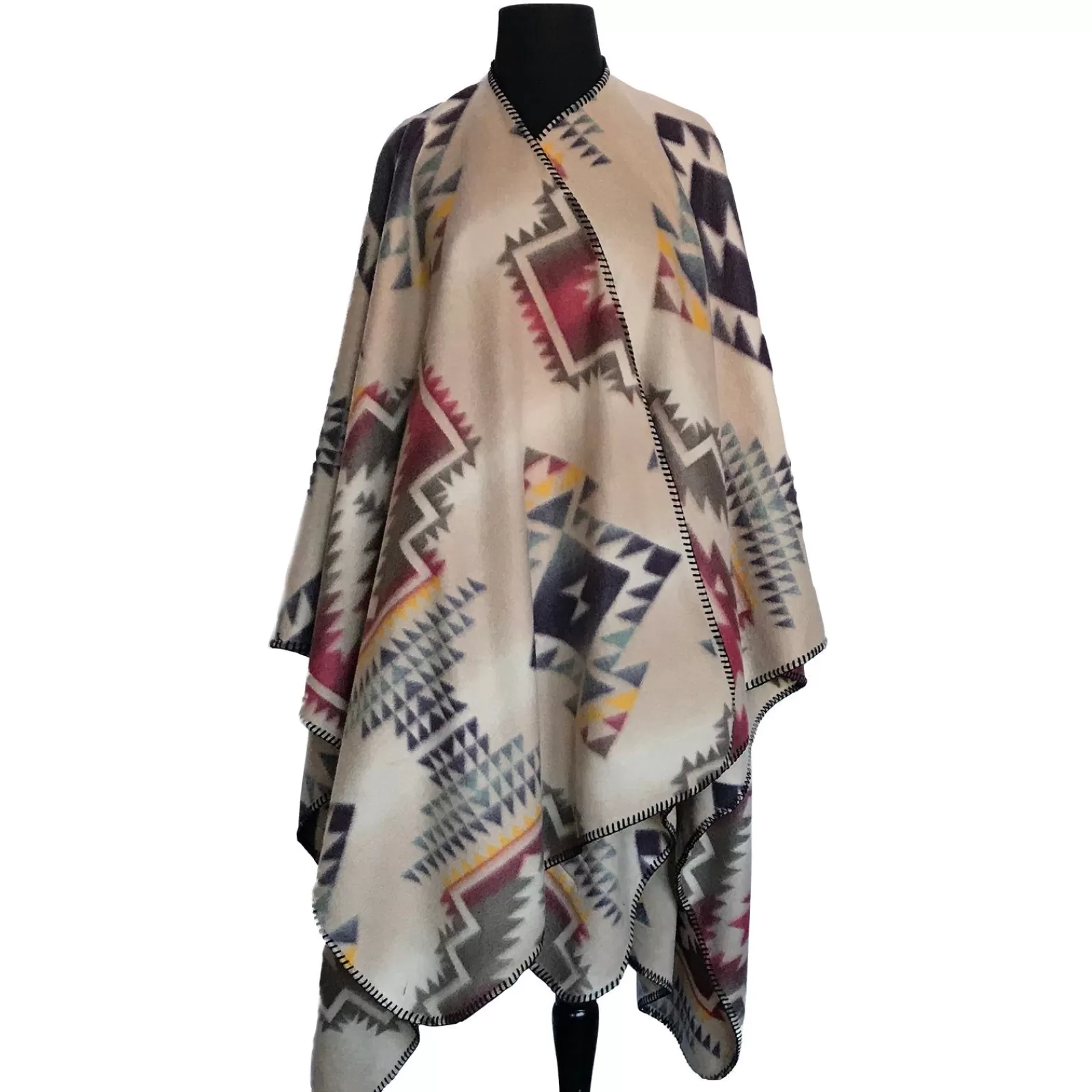 Rockmount Native Pattern Fleece Western Poncho Hot