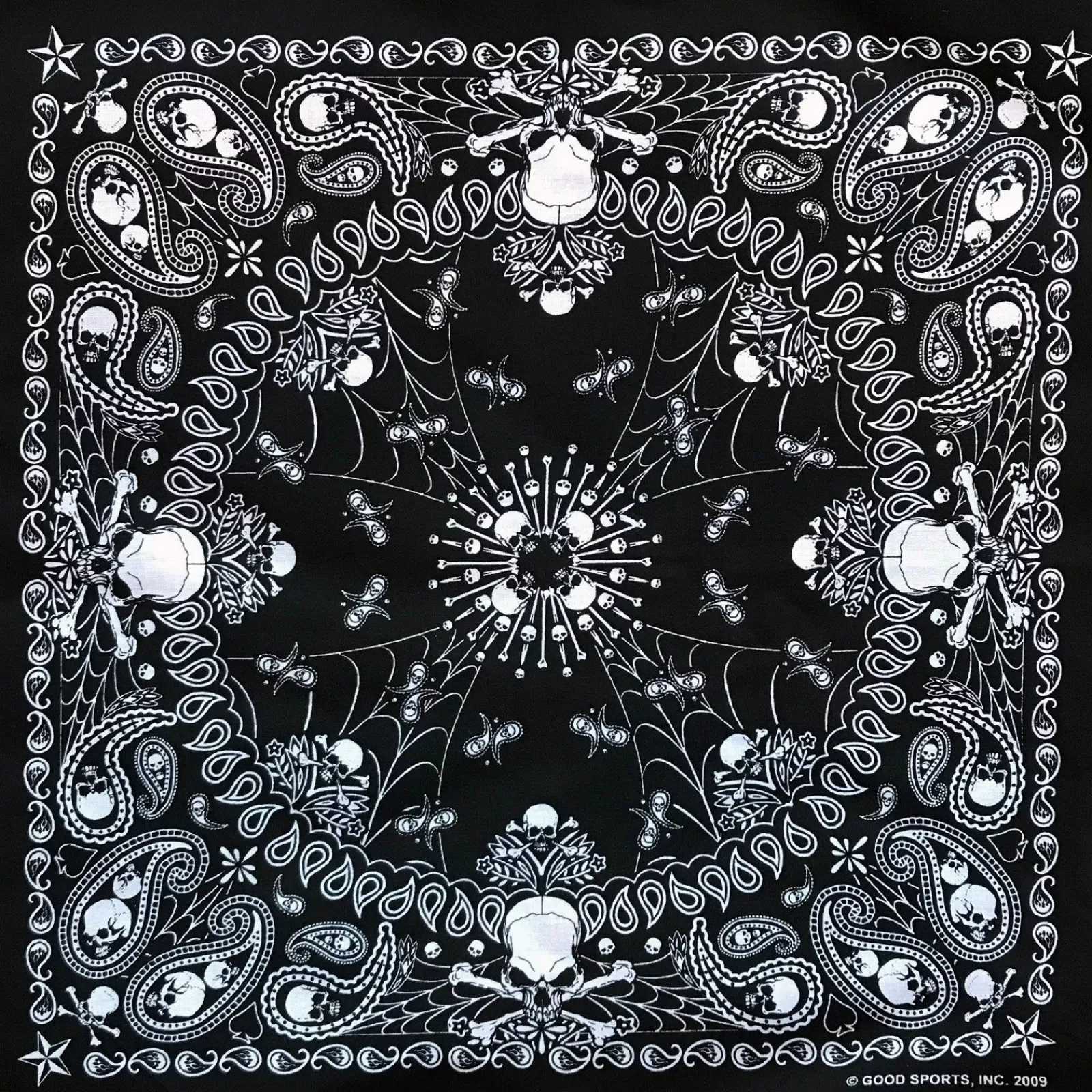 Rockmount Paisley Western Cotton Bandana In Black With Skulls & Crossbones Shop