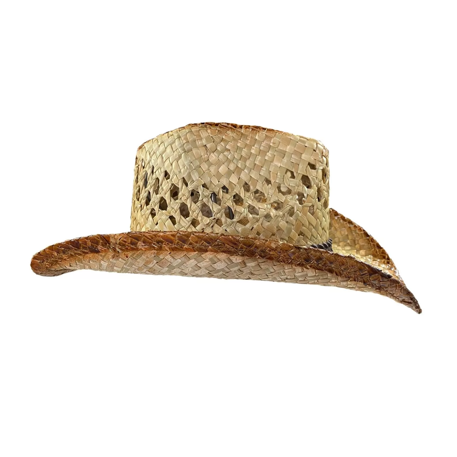 Rockmount Raffia Full Vent Distressed Brown Band Straw Western Cowboy Hat Outlet