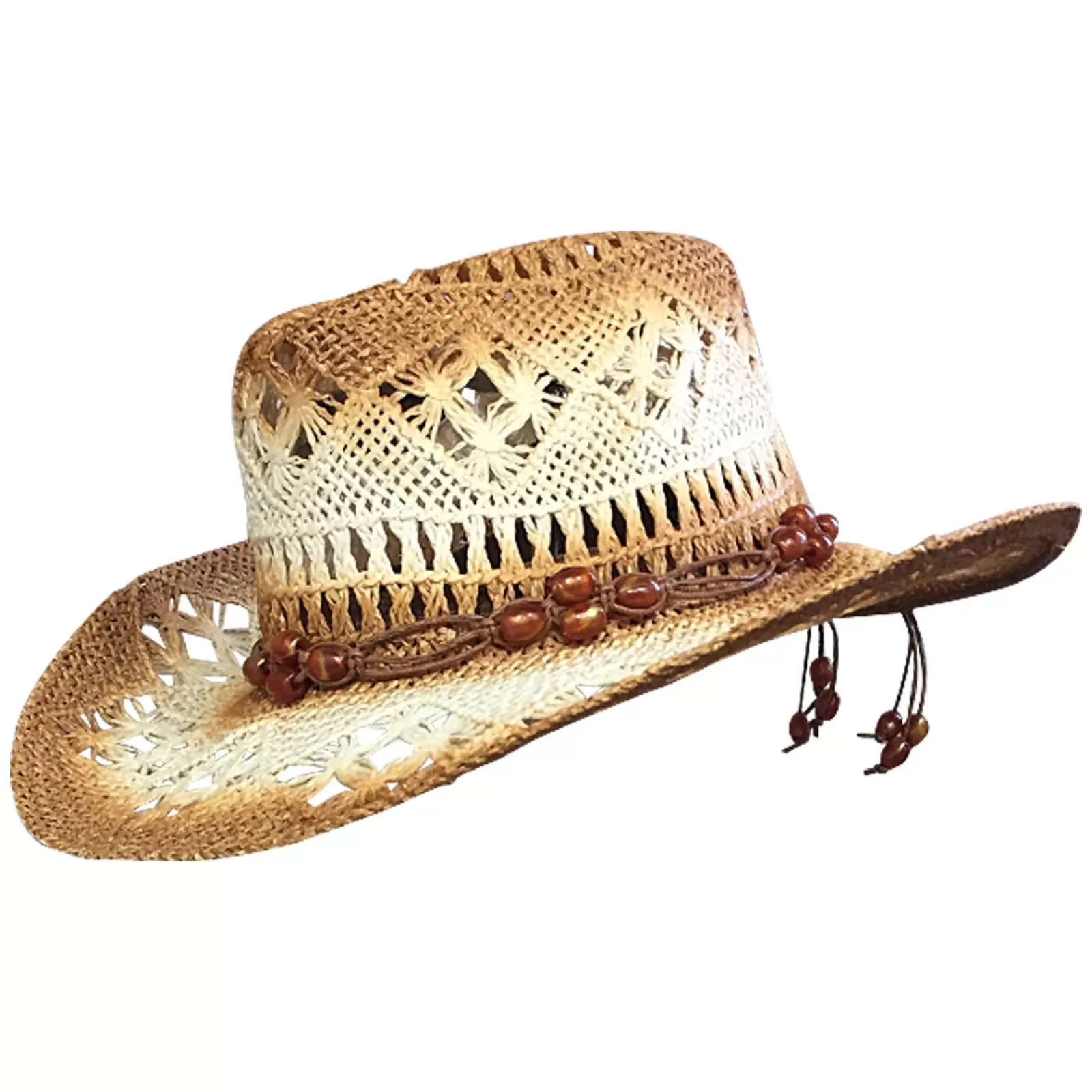 Rockmount Raffia Straw 2-Tone Pinch Western Cowboy Hat With Beaded Band Online