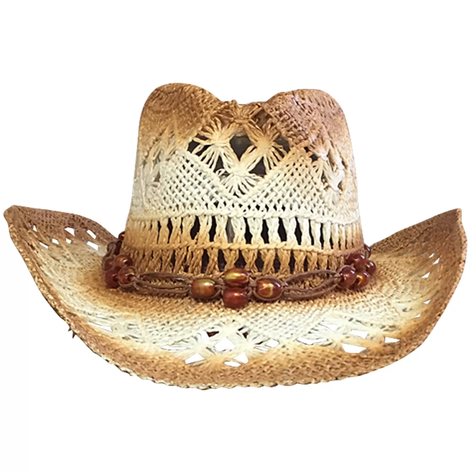 Rockmount Raffia Straw 2-Tone Pinch Western Cowboy Hat With Beaded Band Online