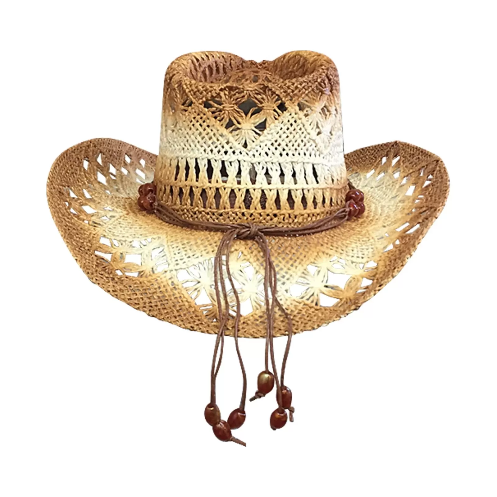 Rockmount Raffia Straw 2-Tone Pinch Western Cowboy Hat With Beaded Band Online
