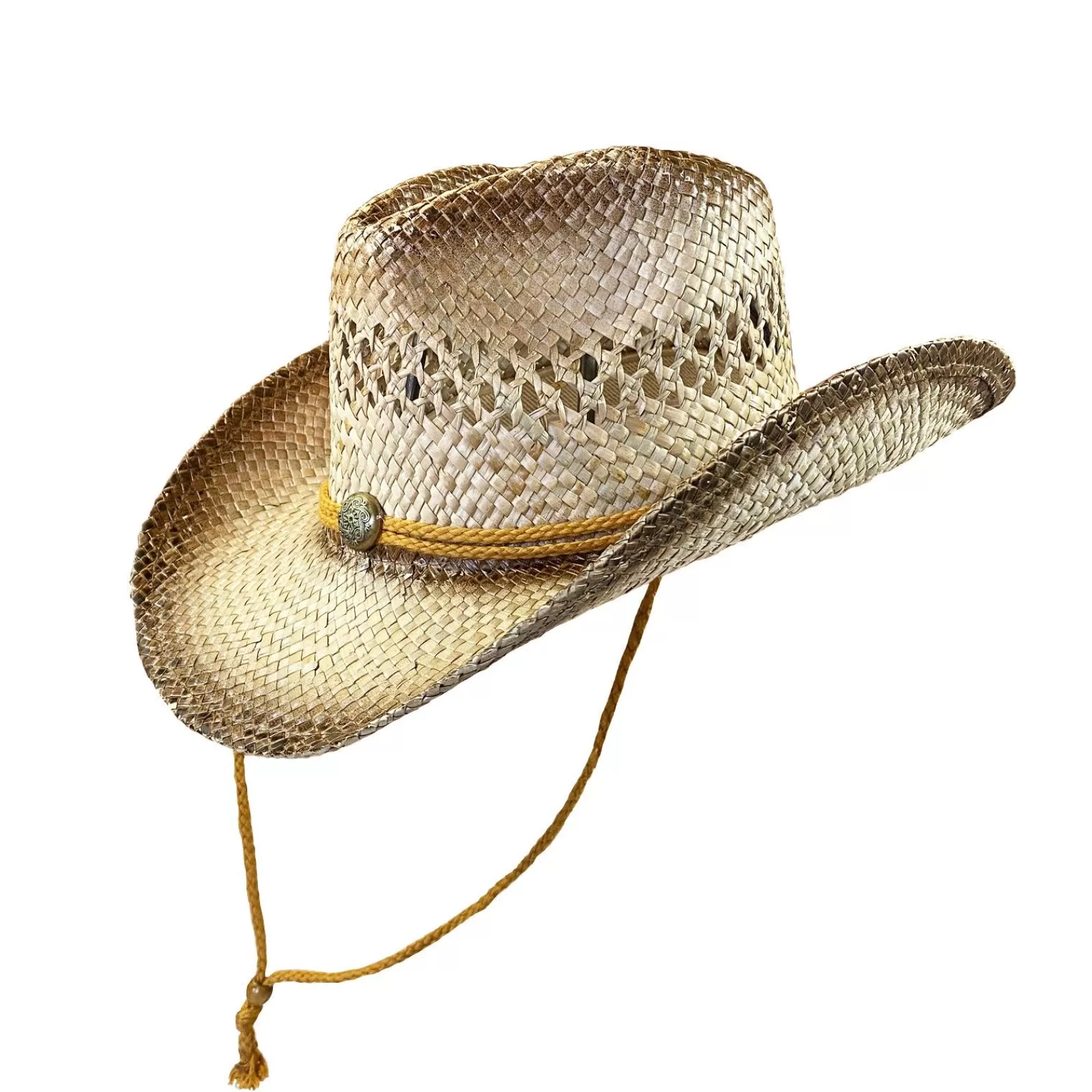 Rockmount Raffia Straw Pinch Crease Western Cowboy Hat With Beaded Band Shop