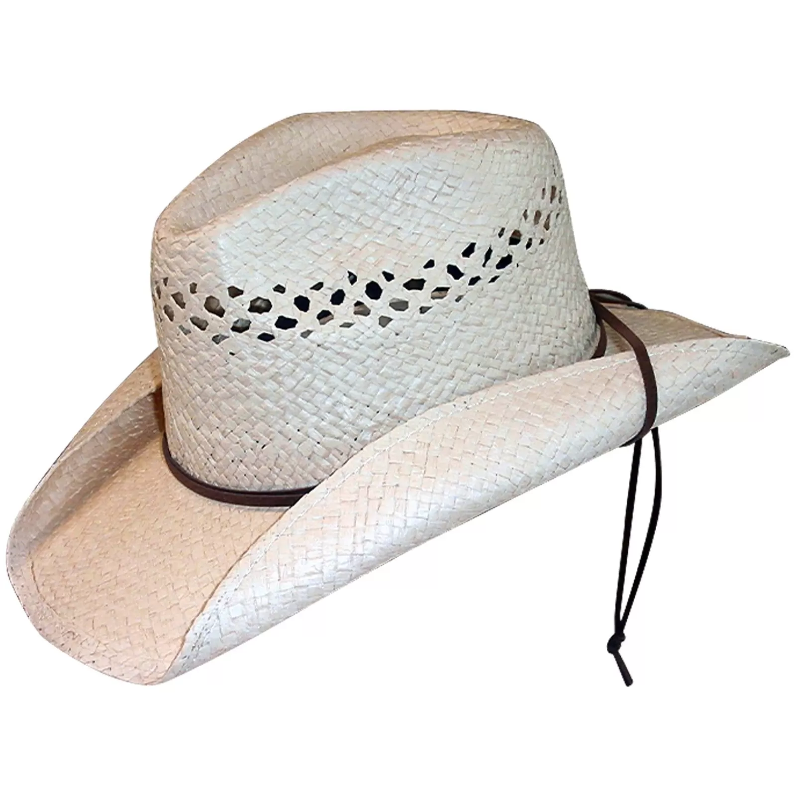 Rockmount Raffia Straw Western Cowboy Hat With Vented Crown & Chin Cord Discount