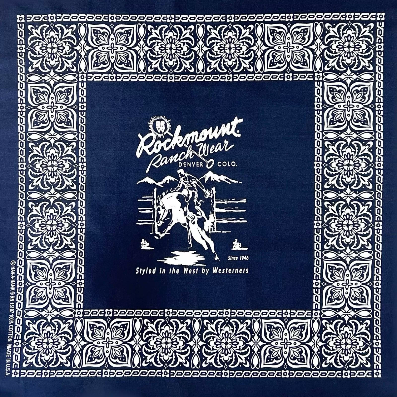 Rockmount Bronc Western Cotton Bandana In Navy Cheap