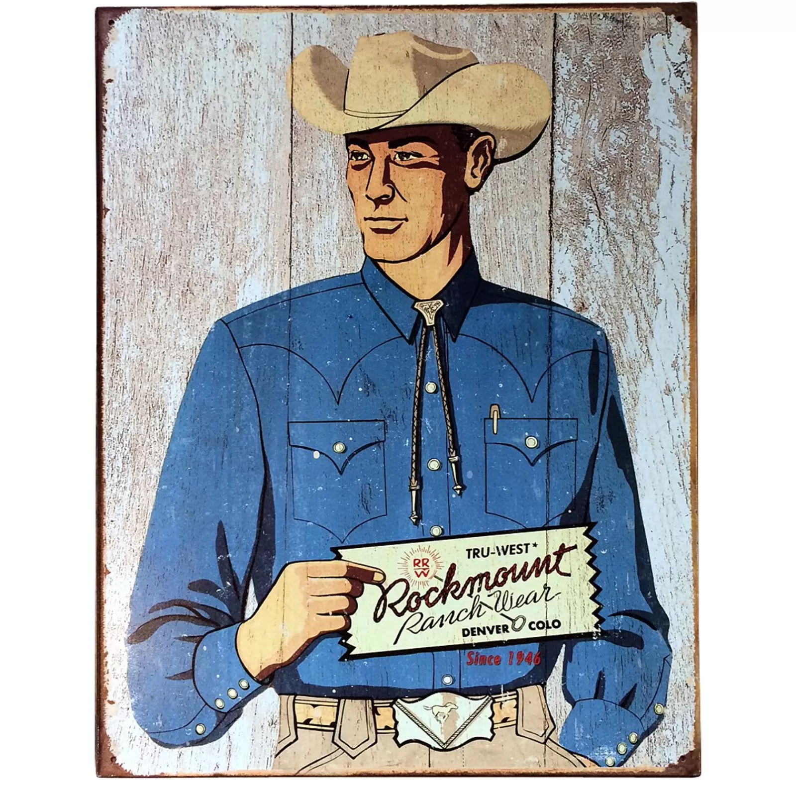 Rockmount Cowboy Tin Metal Western Sign Best Sale