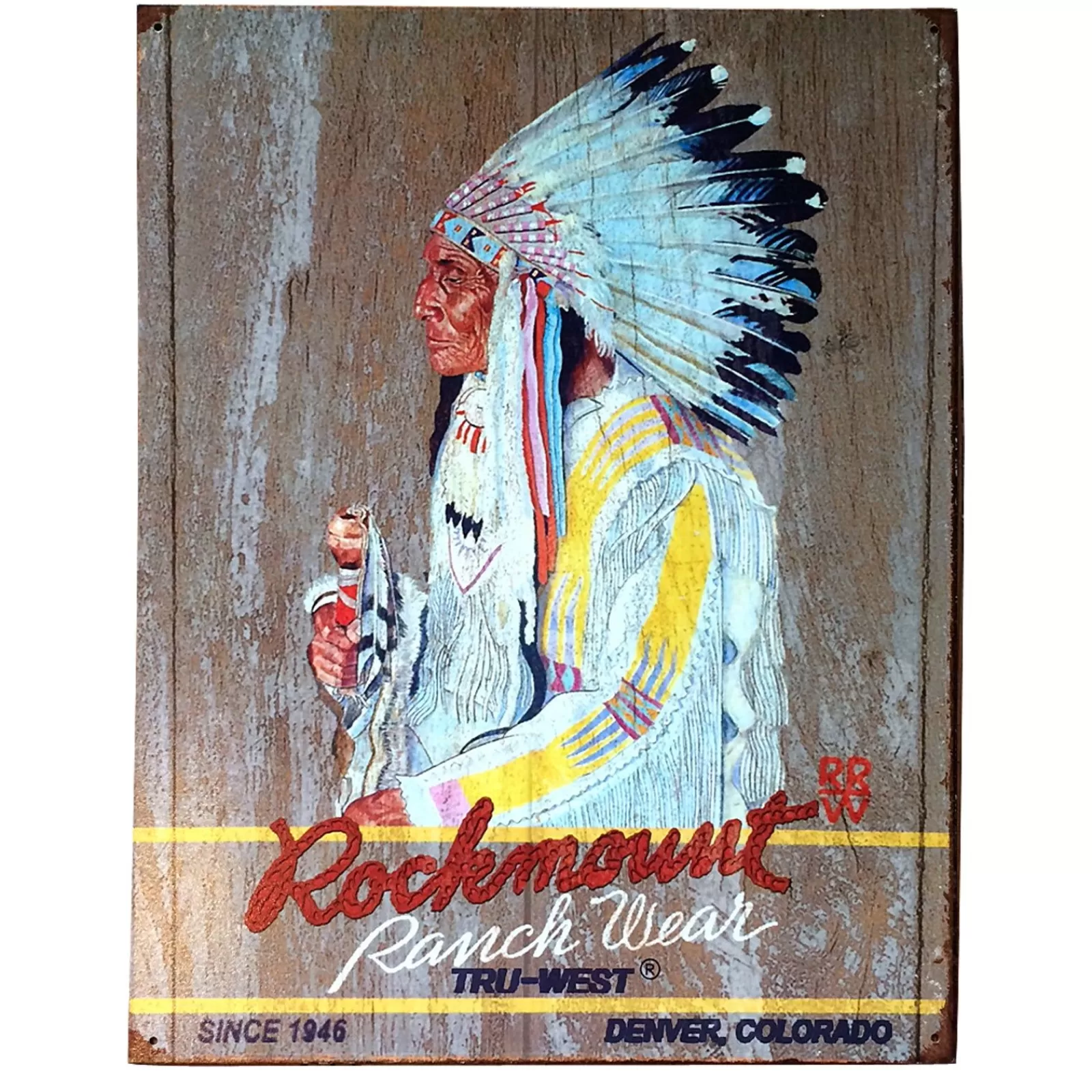 Rockmount Indian Chief Tin Metal Western Sign Sale