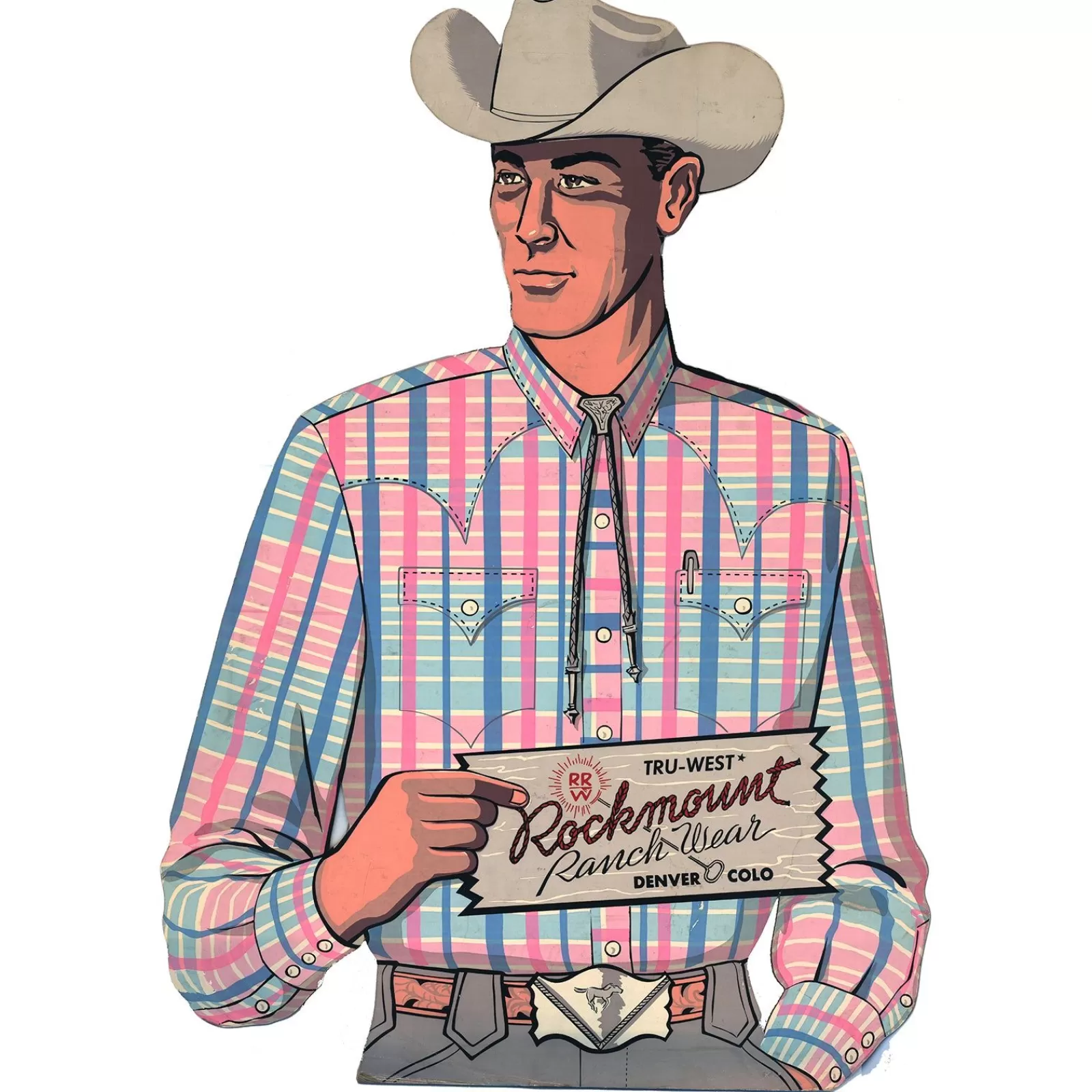 Rockmount Ranch Wear Blue/Pink Plaid Vintage Western Cowboy Poster Fashion
