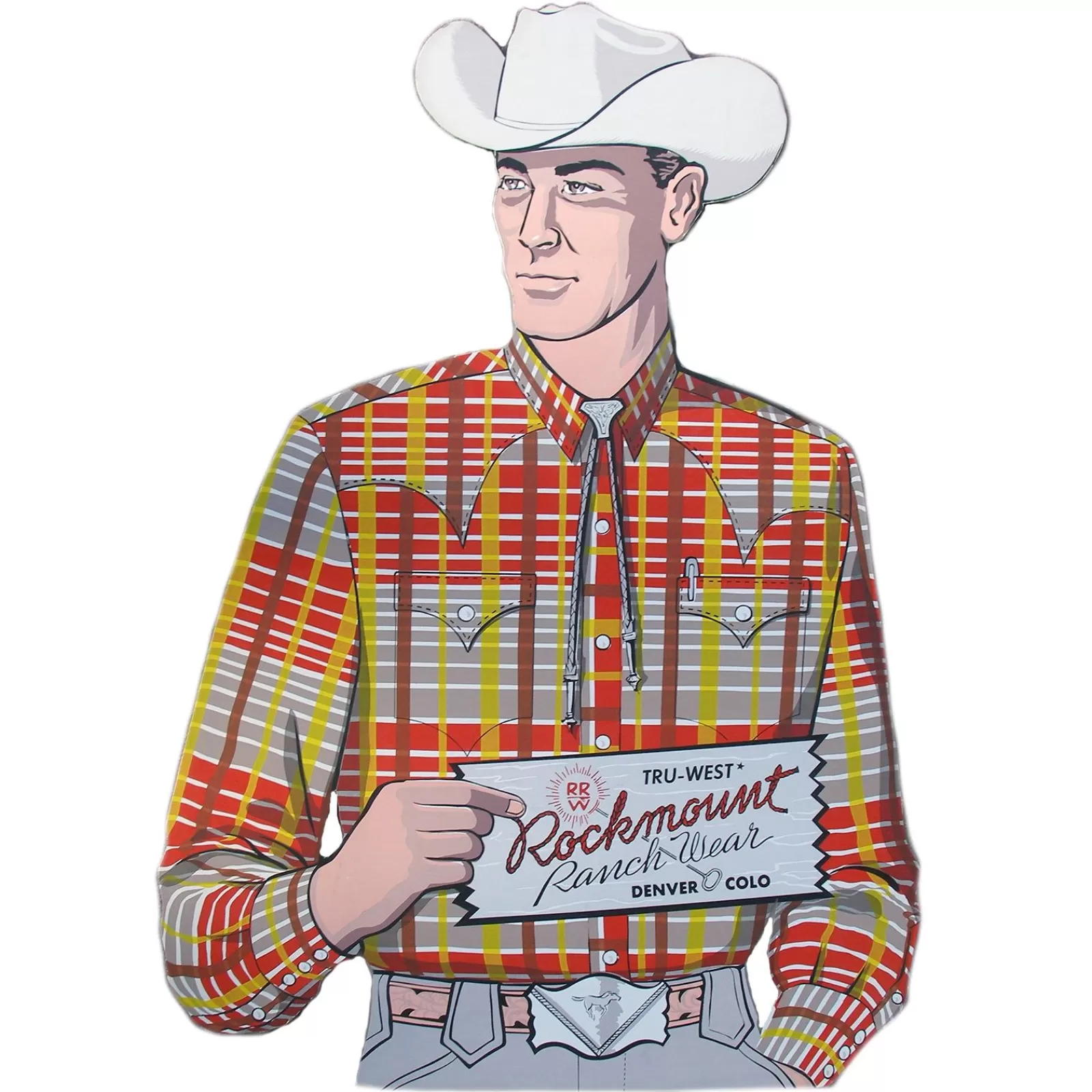 Rockmount Ranch Wear Red/Grey Plaid Vintage Western Cowboy Poster Best Sale