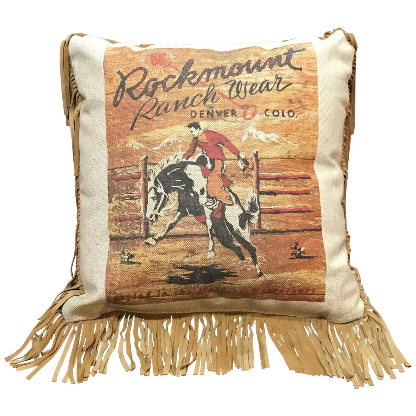 Rockmount Vintage Bronc Leather Fringe Western Pillow Sale