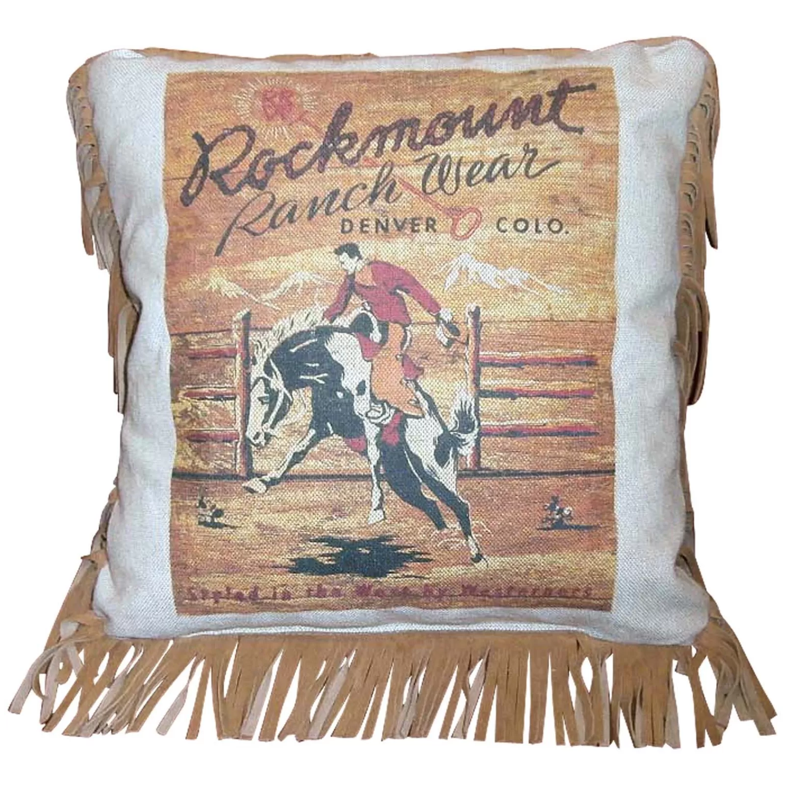 Rockmount Vintage Bronc Leather Fringe Western Pillow Best
