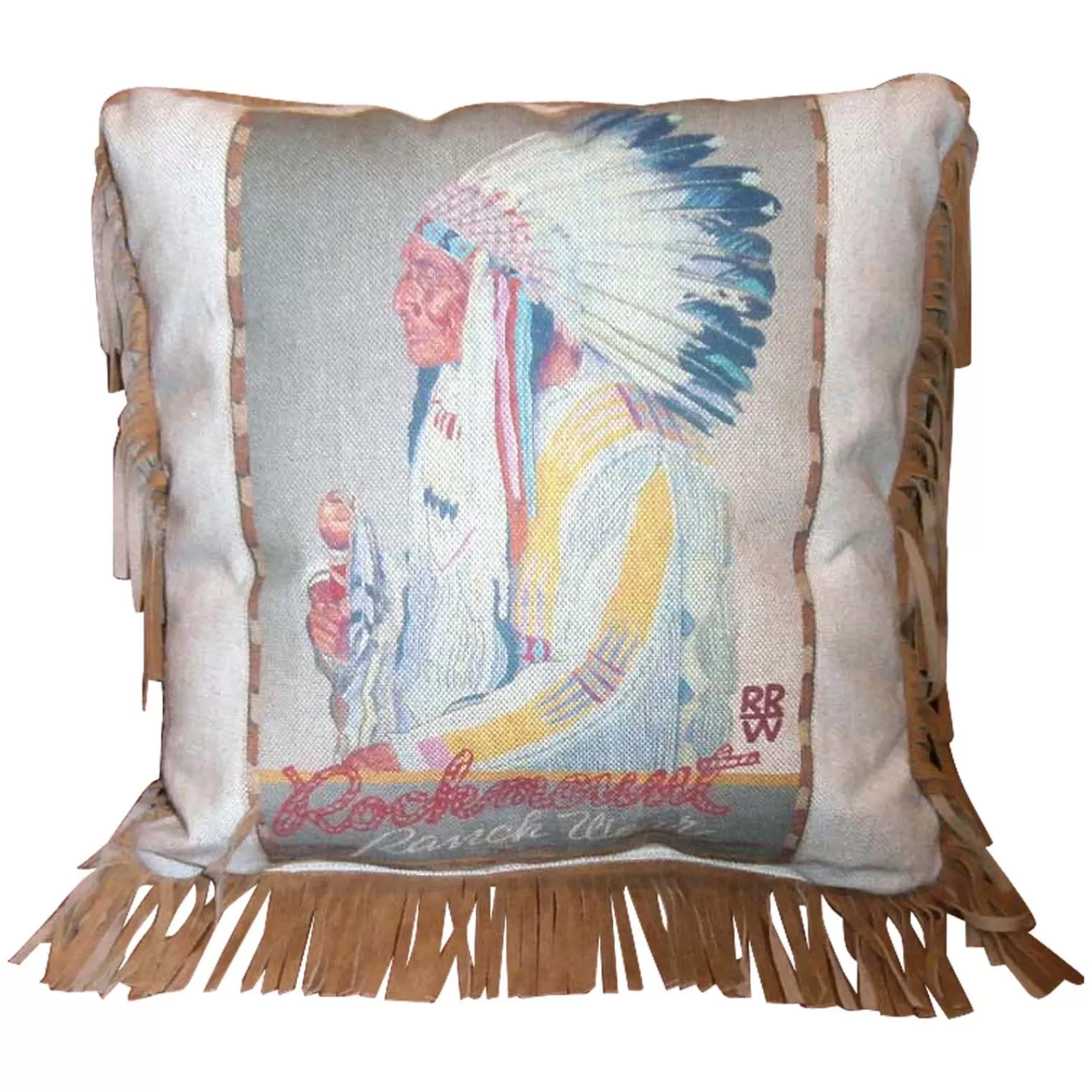 Rockmount Vintage Chief Leather Fringe Western Pillow Fashion